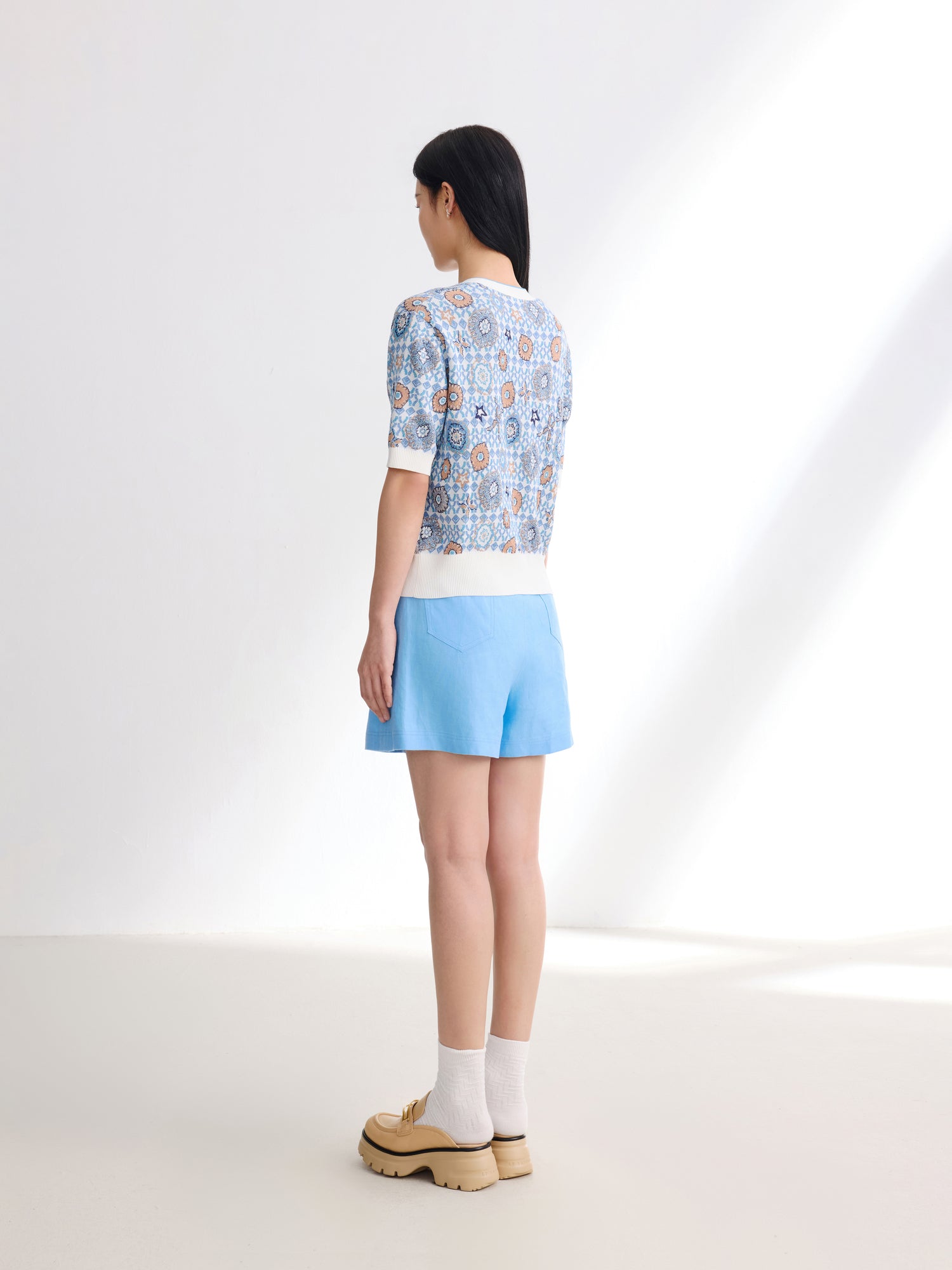 EP YAYING Vintage Jacquard Knit Cardigan