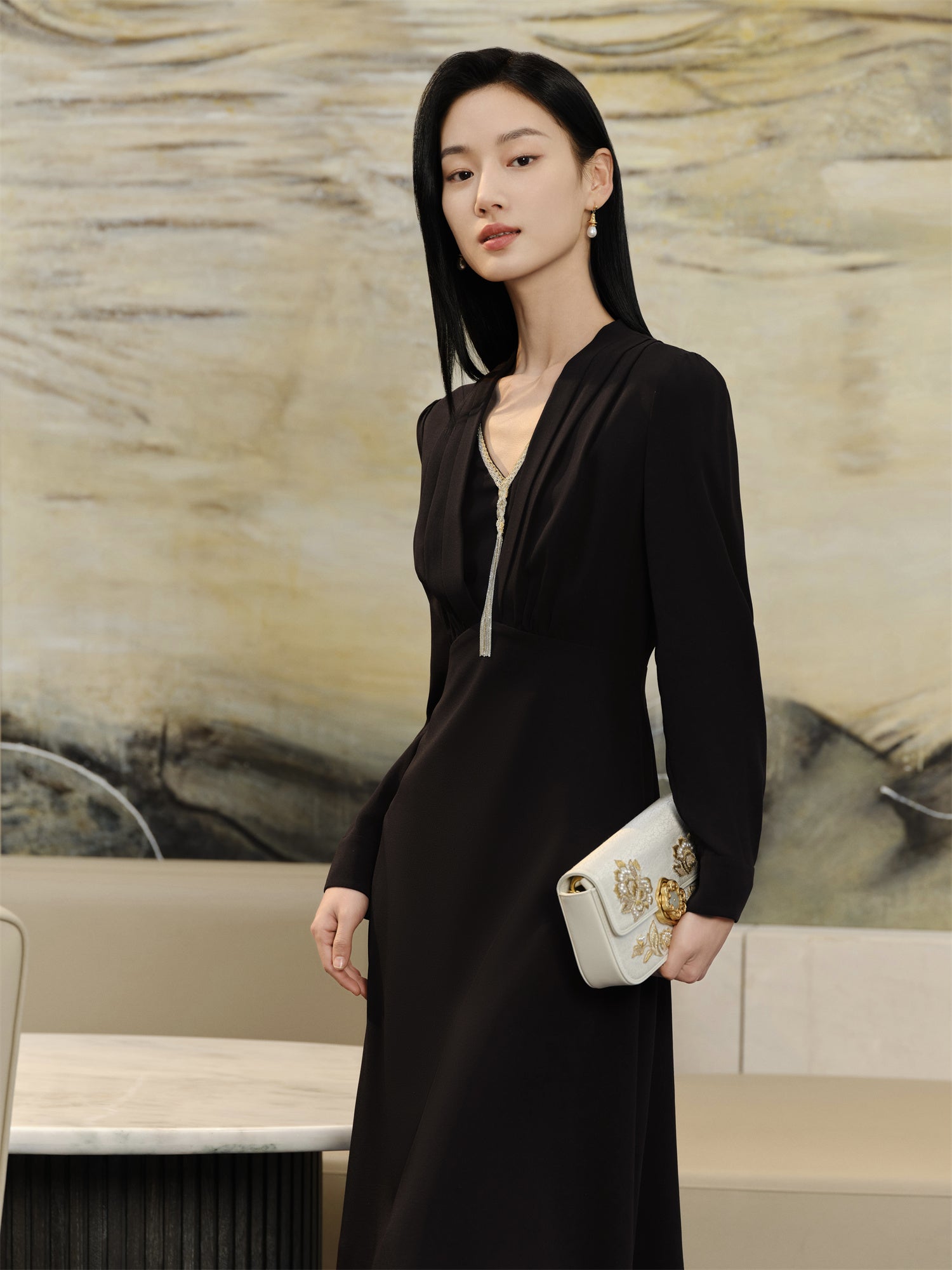 YAYING Silk Waist-Cinched Dress