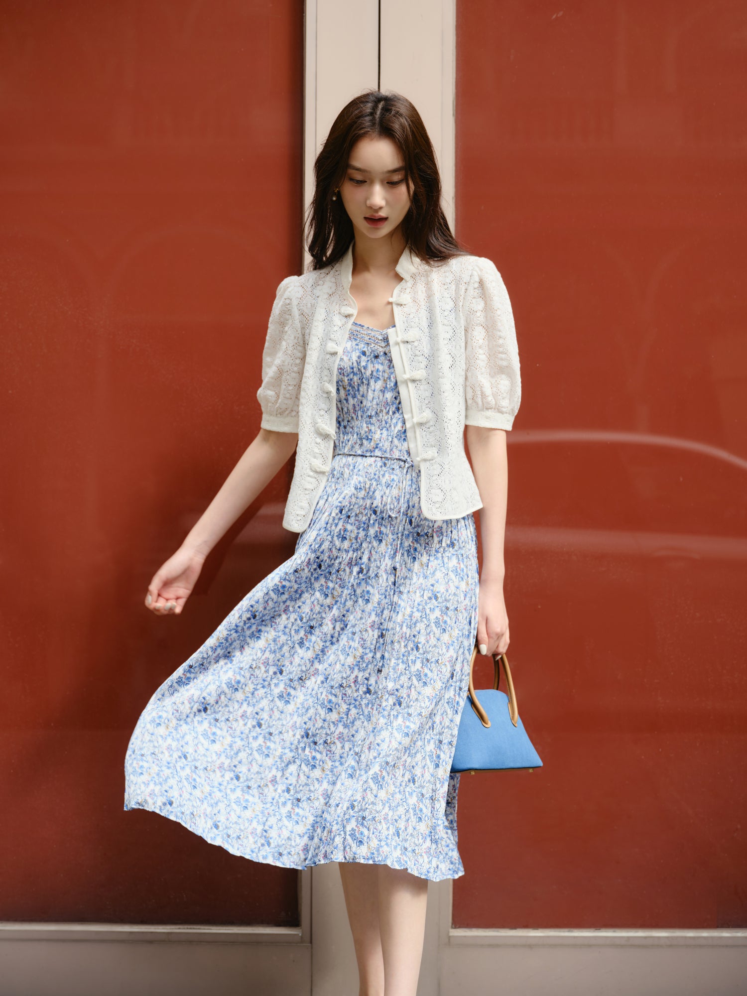 EP YAYING Traditional Chinese Style Floral Suspenders Dress