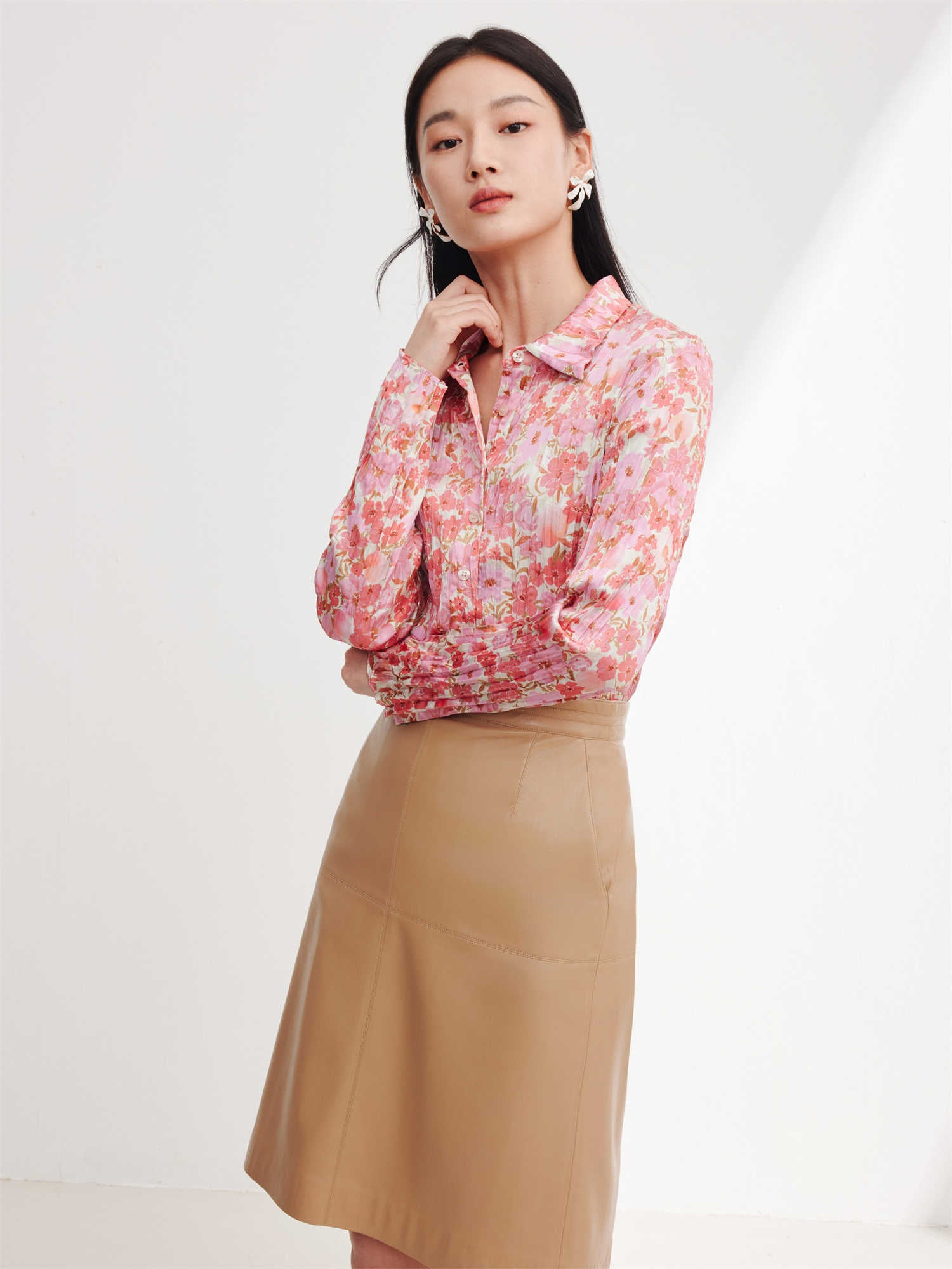 EP YAYING Printed Pleated Shirt