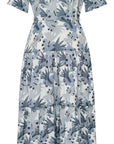 YAYING Soft Silk Coral Print Waist-Cinched Elegant Dress