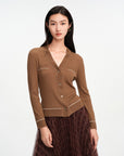 EP YAYING Texture Brown Knit Cardigan