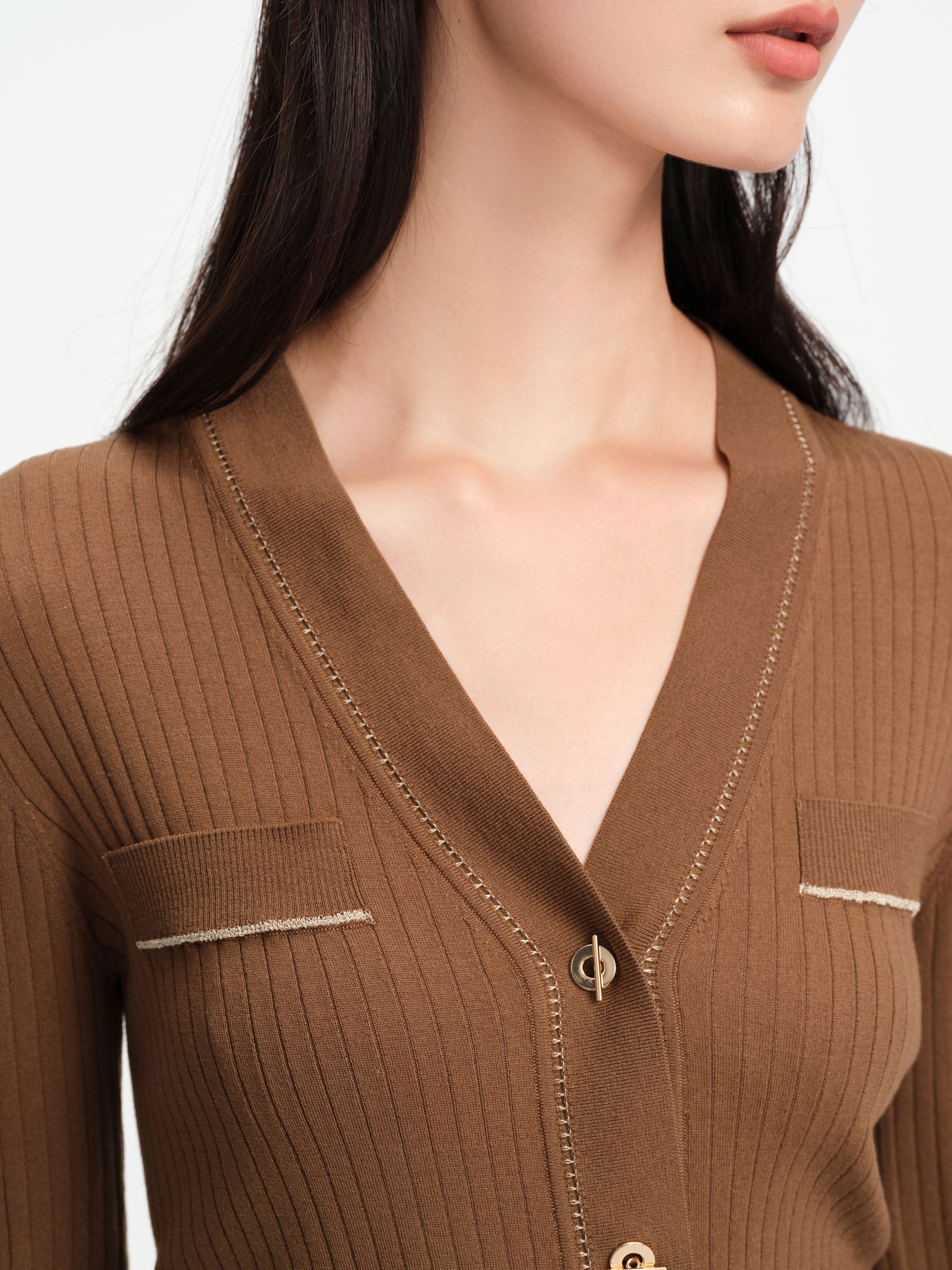 EP YAYING Texture Brown Knit Cardigan