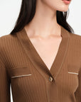 EP YAYING Texture Brown Knit Cardigan