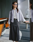 EP YAYING Cotton Blue striped cropped long-sleeve shirt EGKEC2103Az