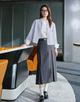 EP YAYING Cotton Blue striped cropped long-sleeve shirt EGKEC2103Az
