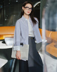 EP YAYING Cotton Blue striped cropped long-sleeve shirt EGKEC2103Az