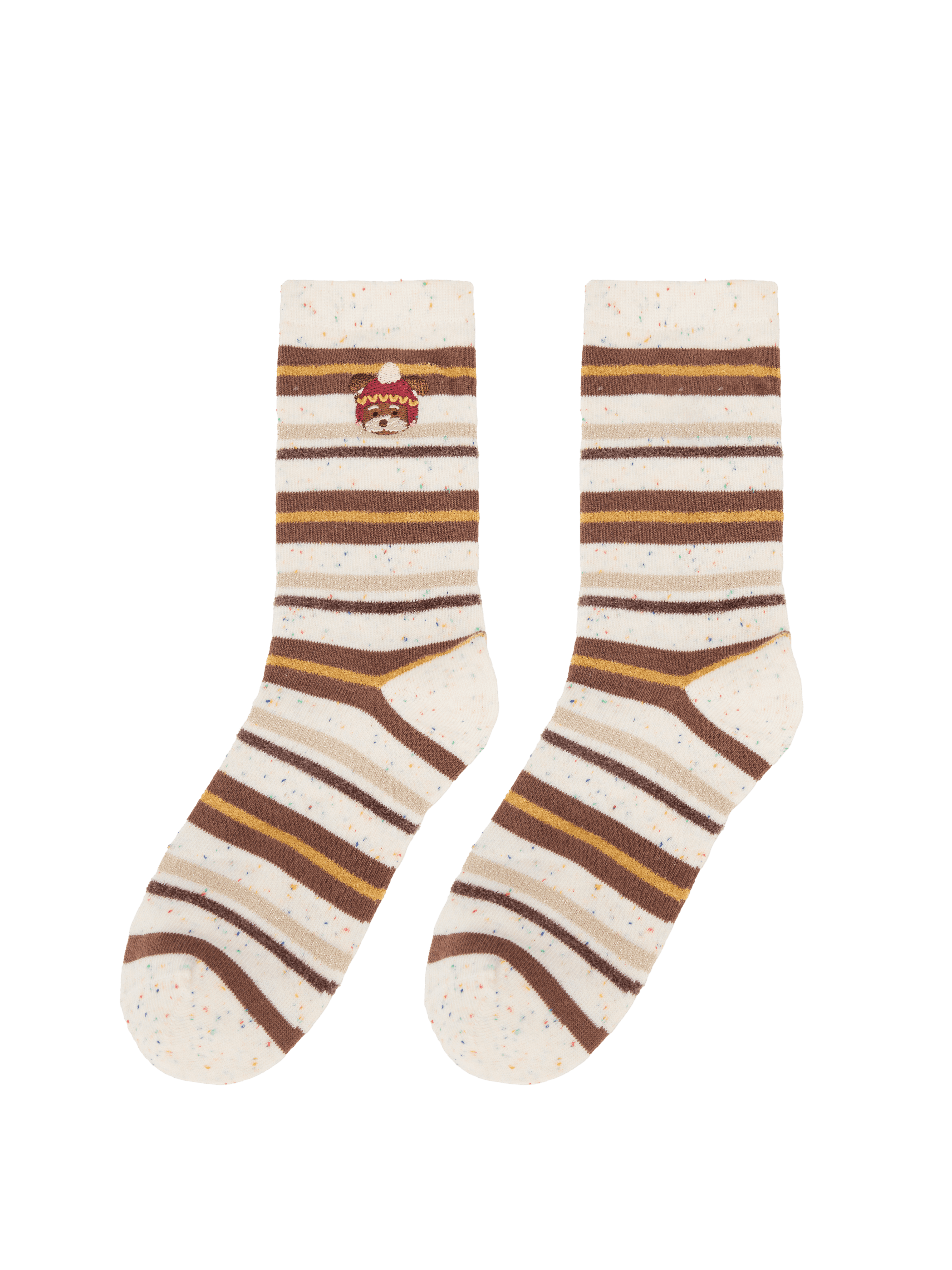 EP YAYING Days of the Week Puppy Embroidered Striped Mid-Calf Candy Socks