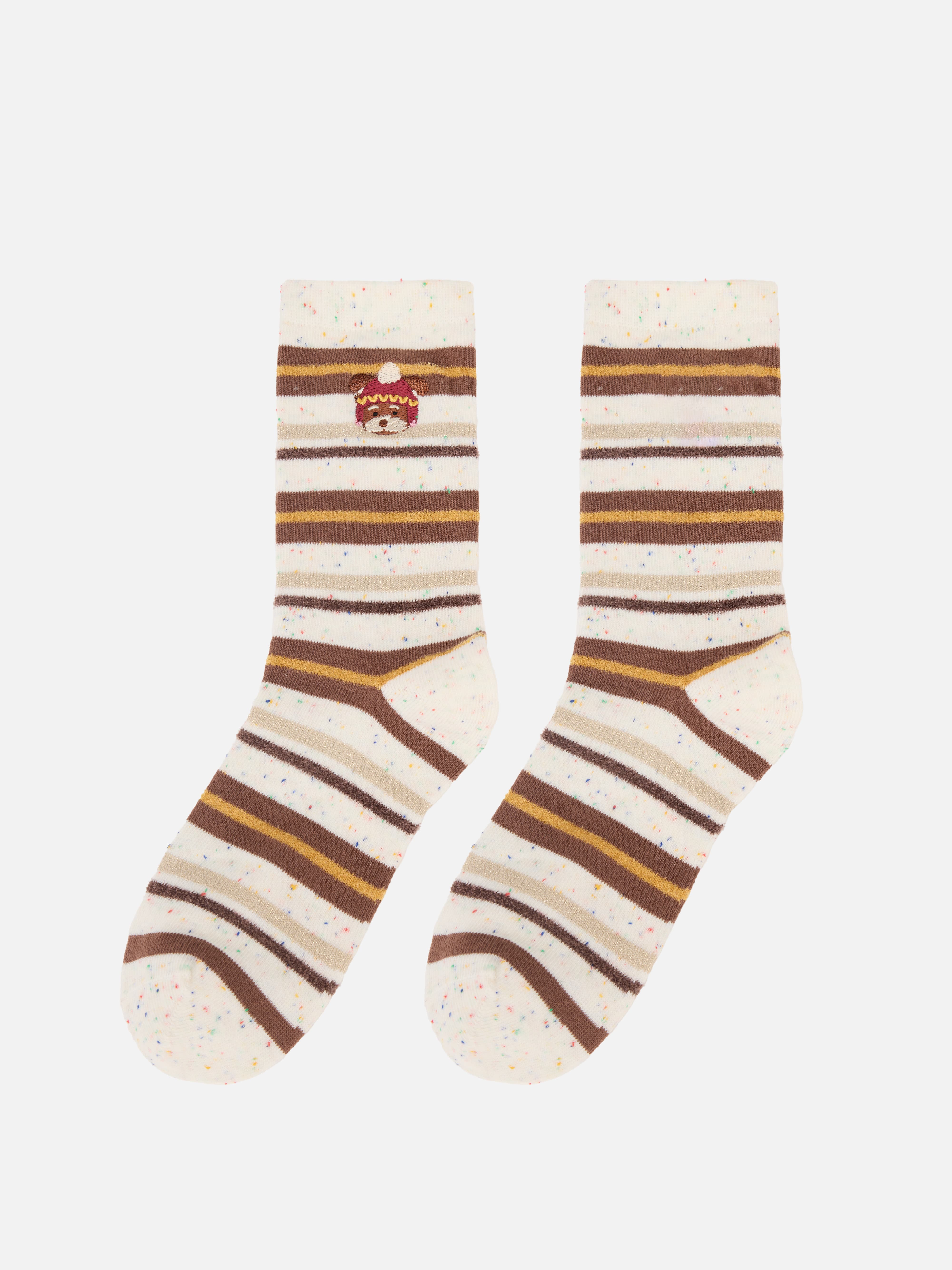 EP YAYING Days of the Week Puppy Embroidered Striped Mid-Calf Candy Socks