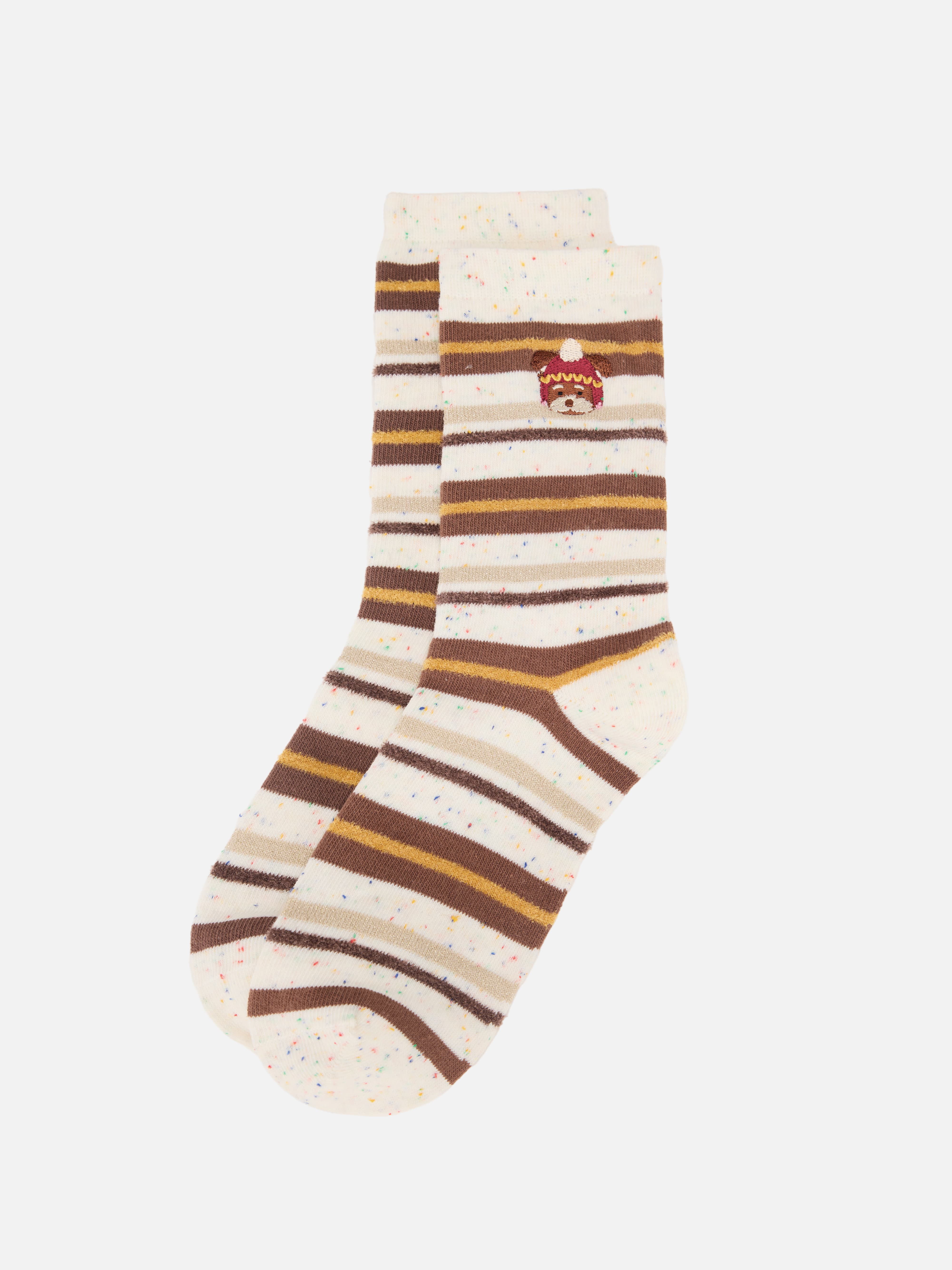 EP YAYING Days of the Week Puppy Embroidered Striped Mid-Calf Candy Socks