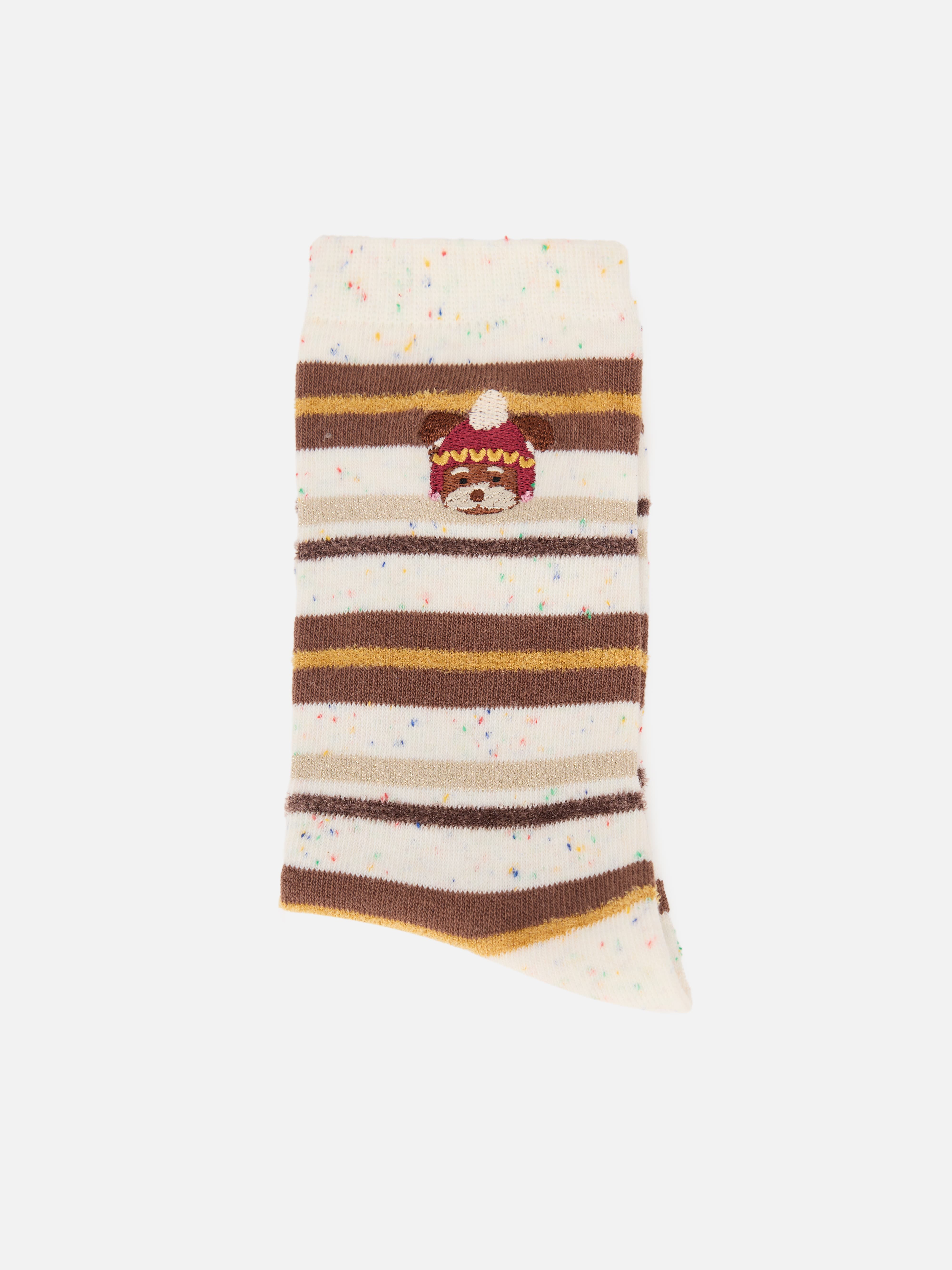 EP YAYING Days of the Week Puppy Embroidered Striped Mid-Calf Candy Socks