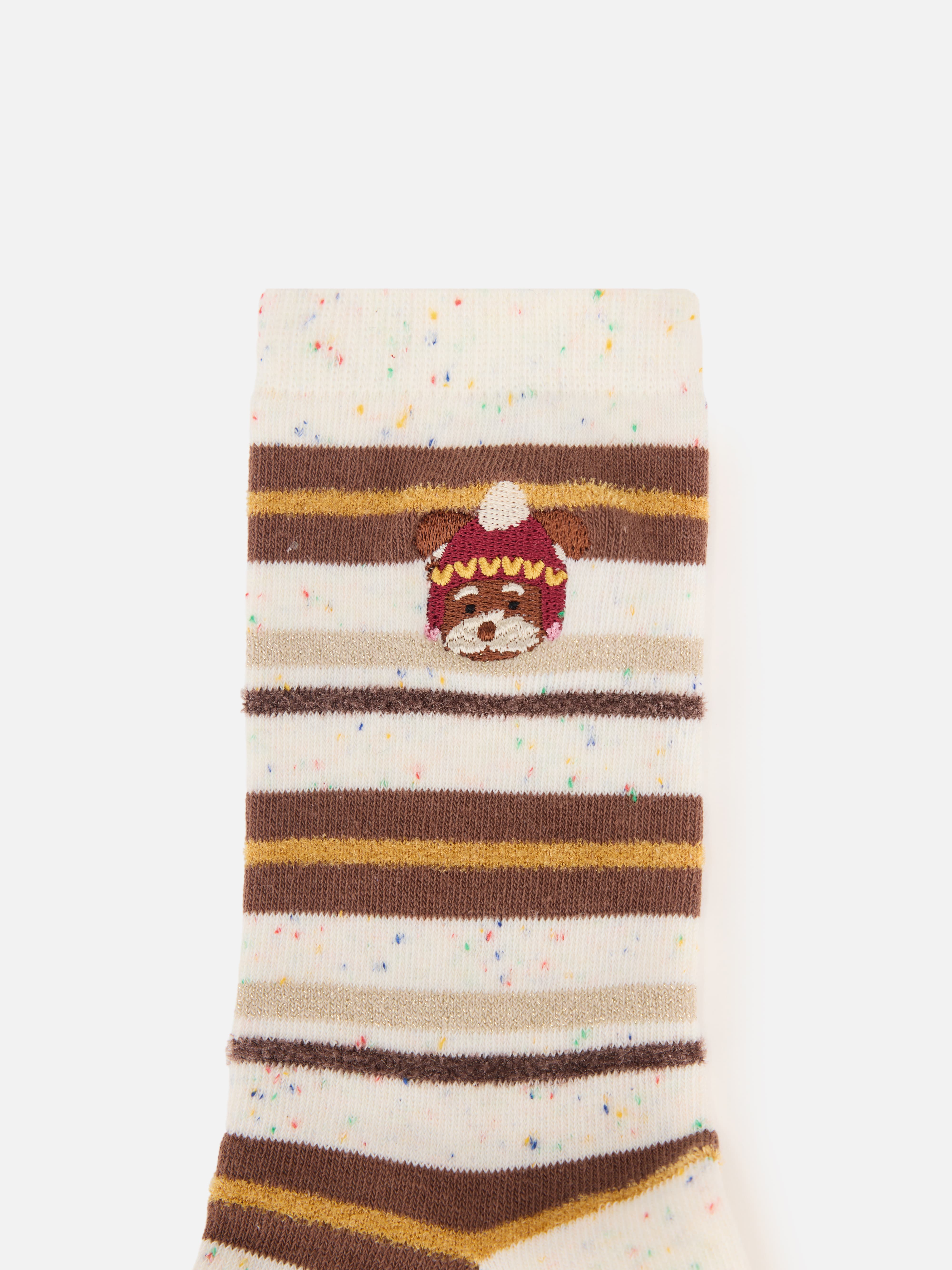 EP YAYING Days of the Week Puppy Embroidered Striped Mid-Calf Candy Socks