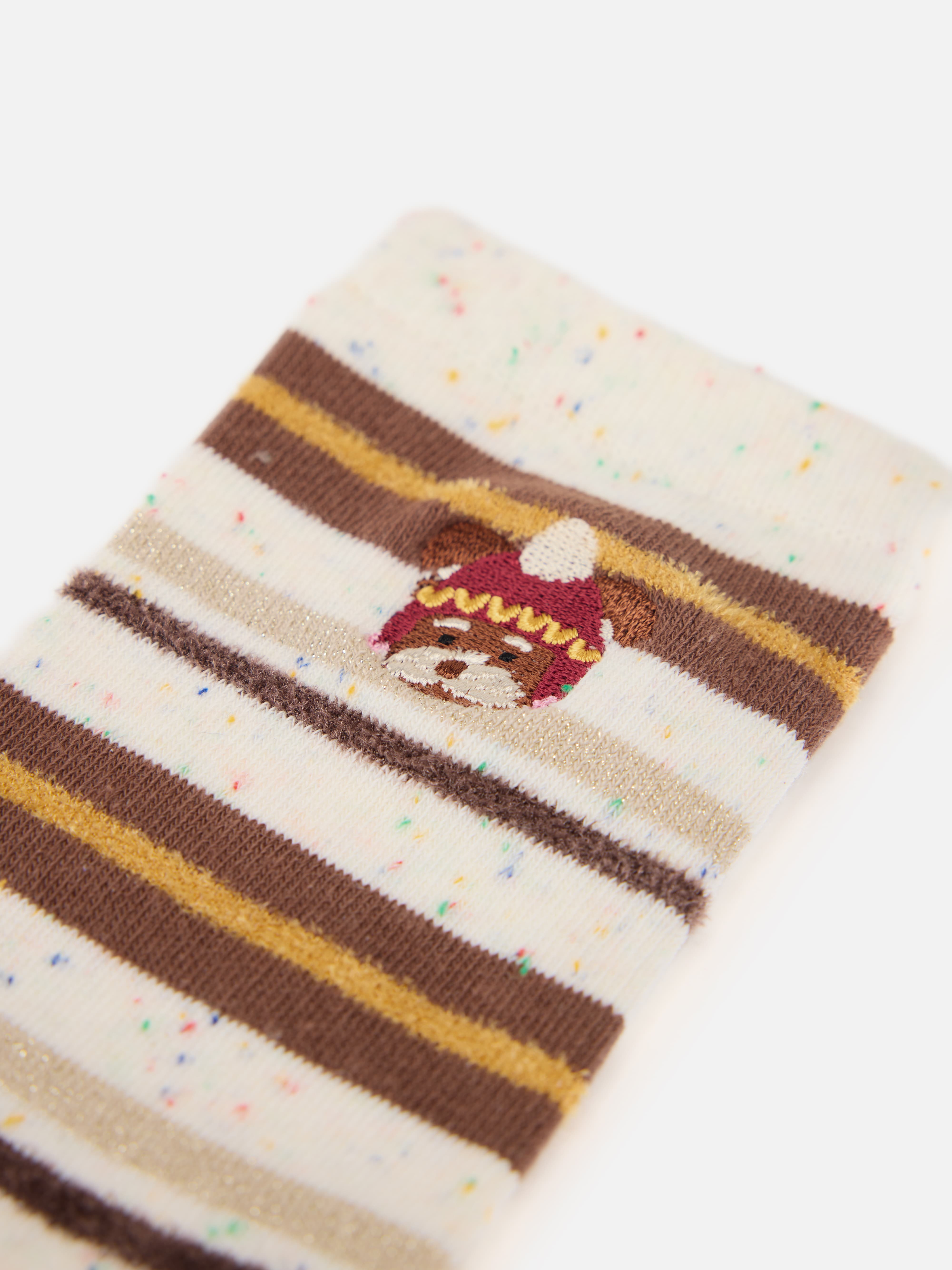 EP YAYING Days of the Week Puppy Embroidered Striped Mid-Calf Candy Socks