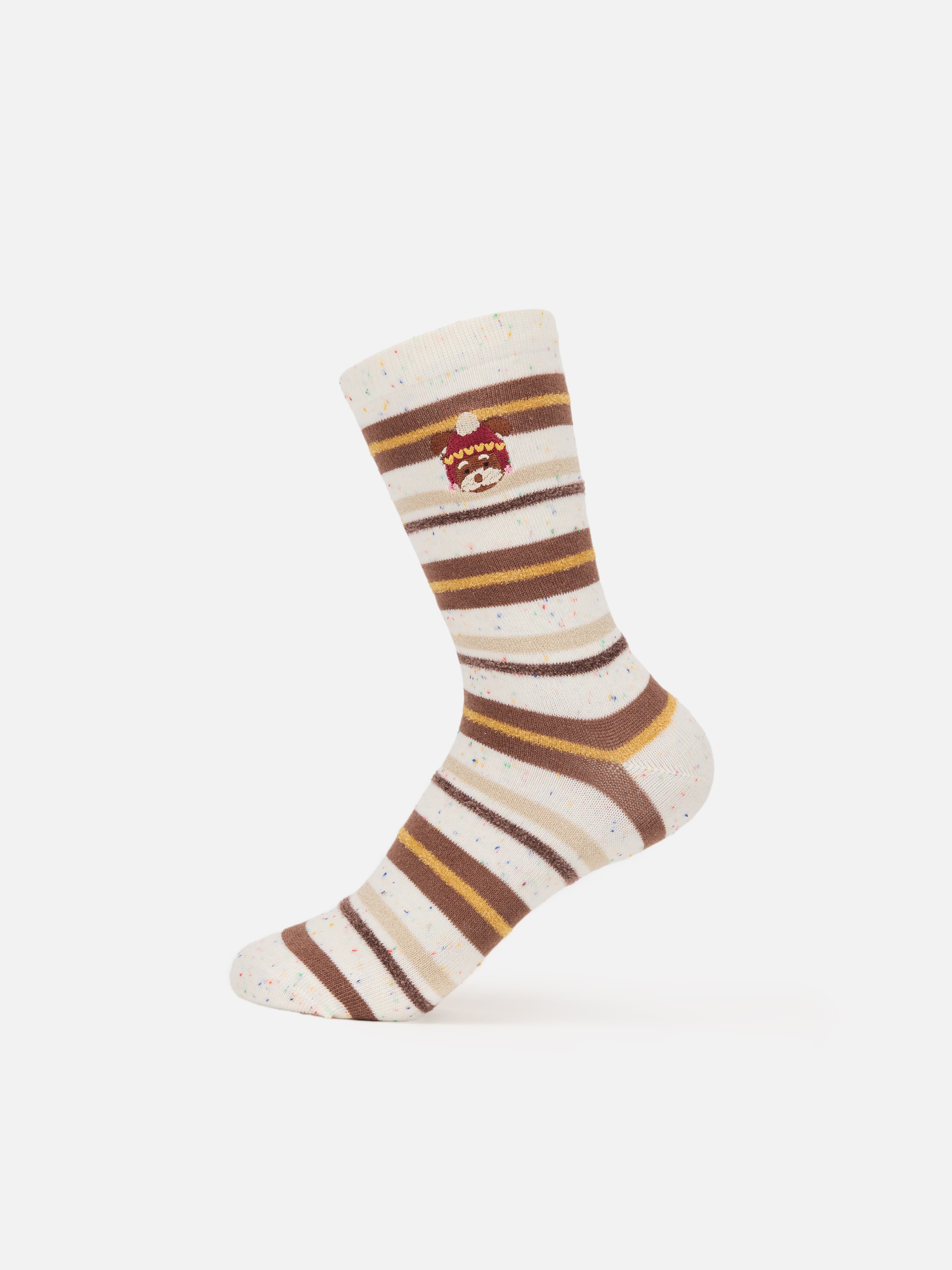 EP YAYING Days of the Week Puppy Embroidered Striped Mid-Calf Candy Socks