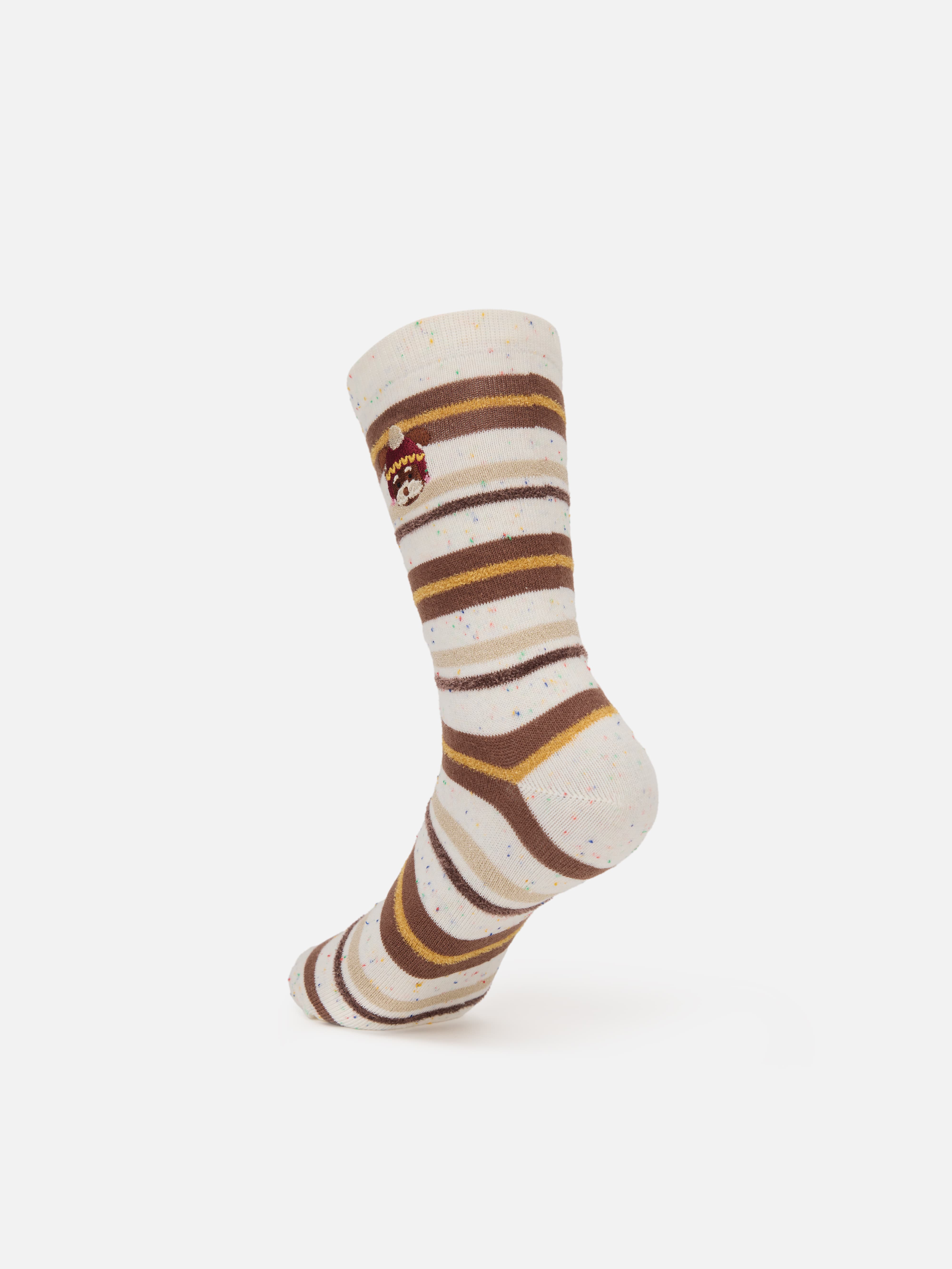 EP YAYING Days of the Week Puppy Embroidered Striped Mid-Calf Candy Socks
