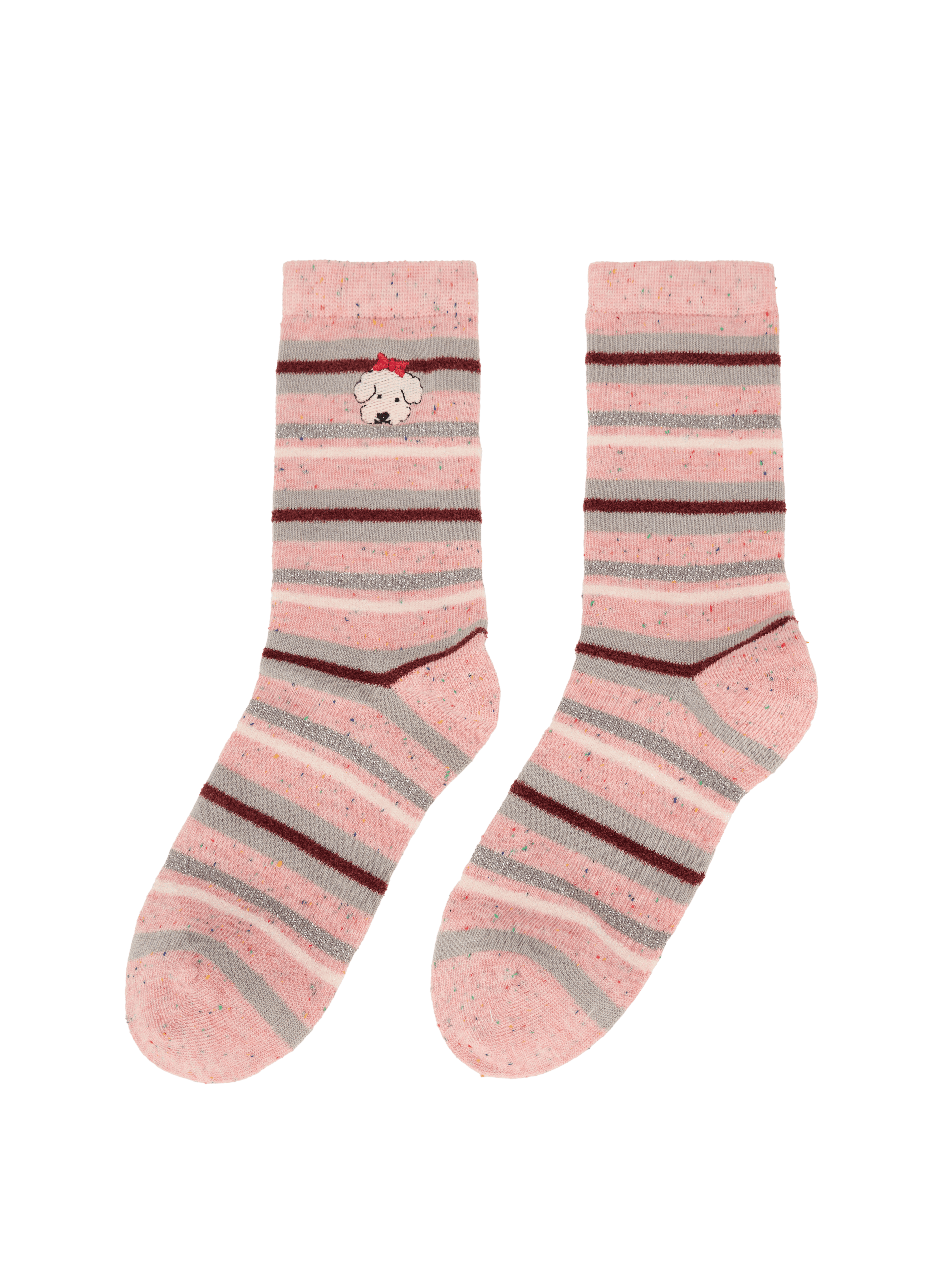 EP YAYING Days of the Week Puppy Embroidered Striped Mid-Calf Candy Socks