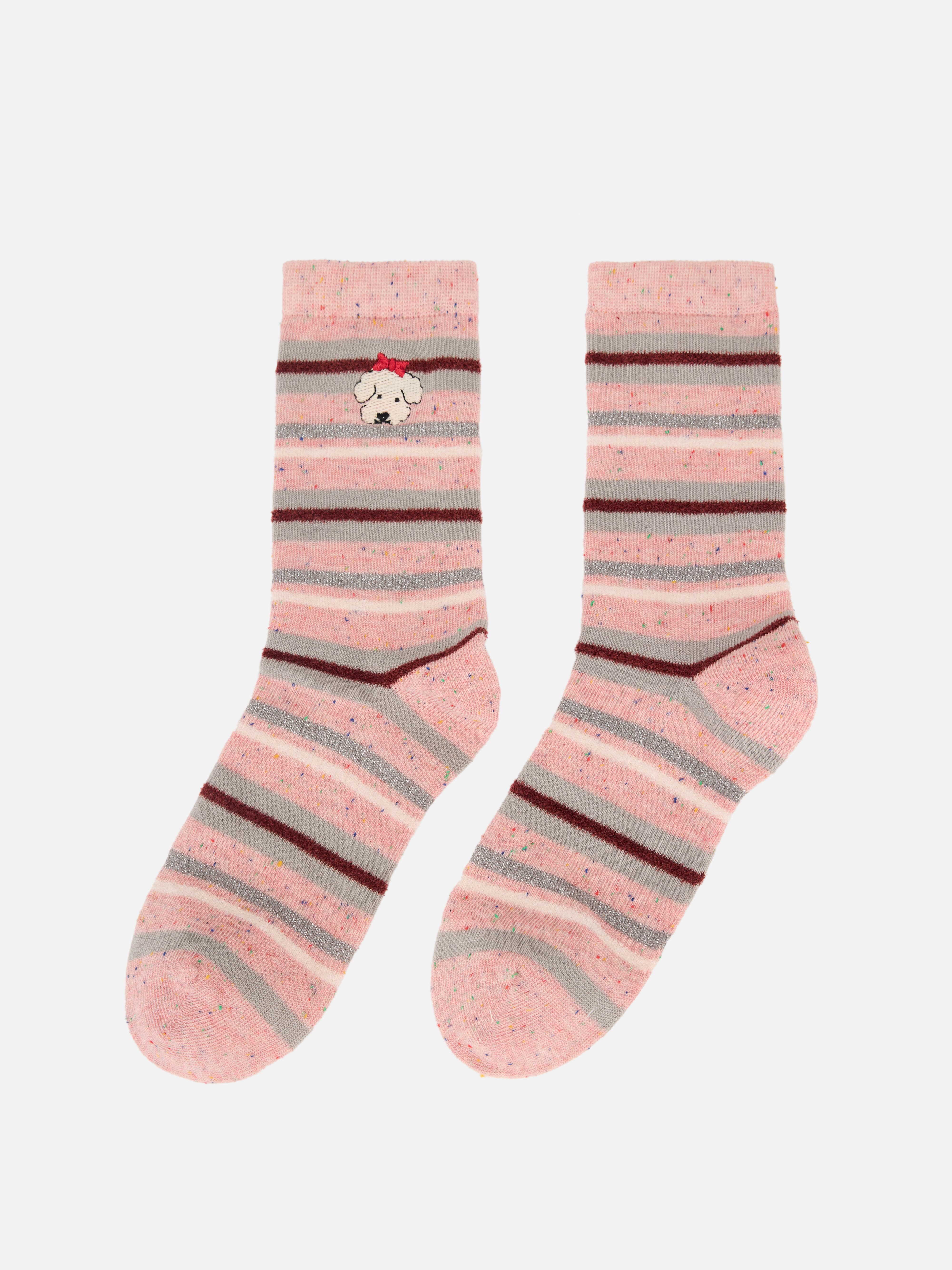 EP YAYING Days of the Week Puppy Embroidered Striped Mid-Calf Candy Socks