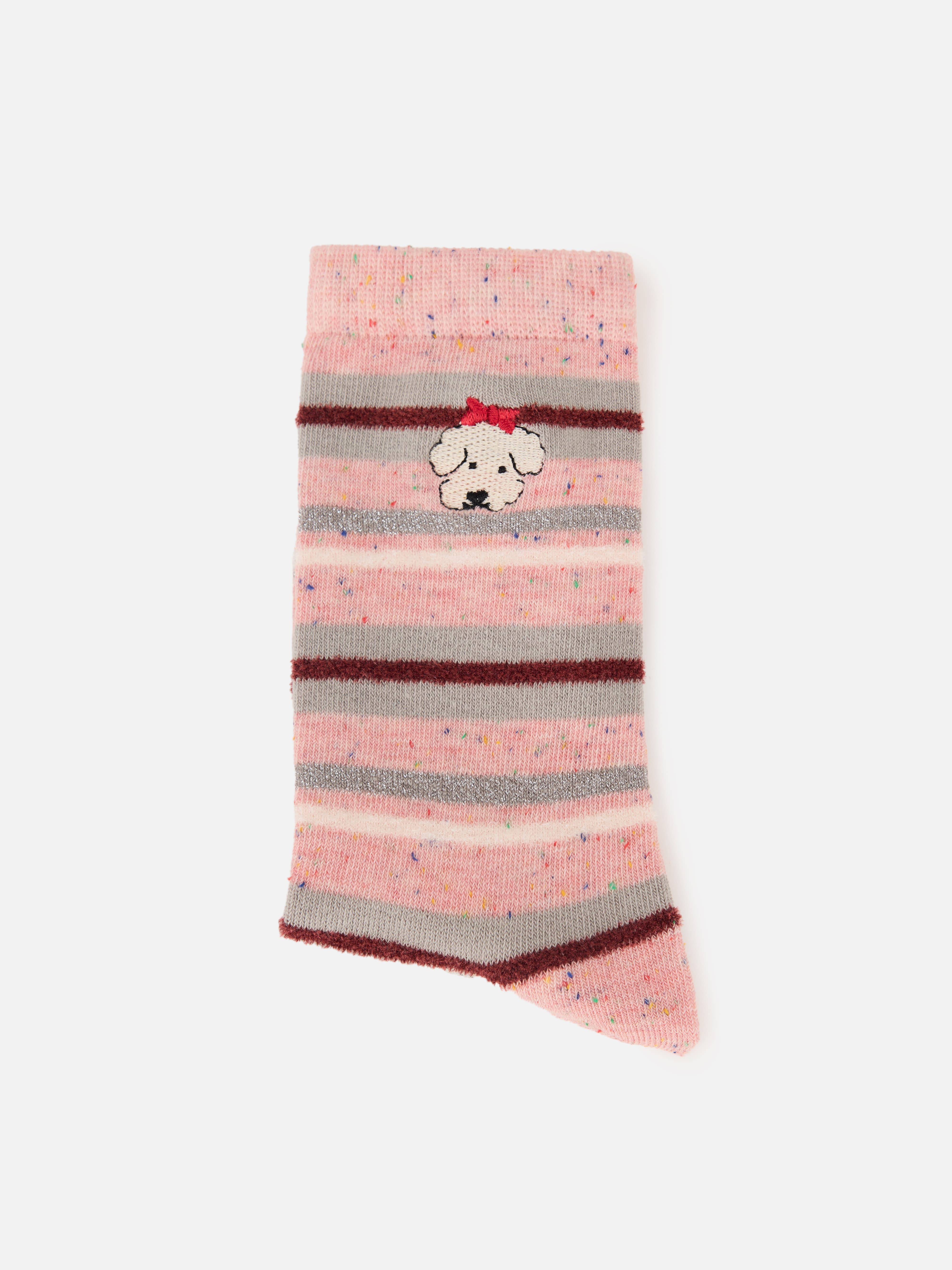 EP YAYING Days of the Week Puppy Embroidered Striped Mid-Calf Candy Socks