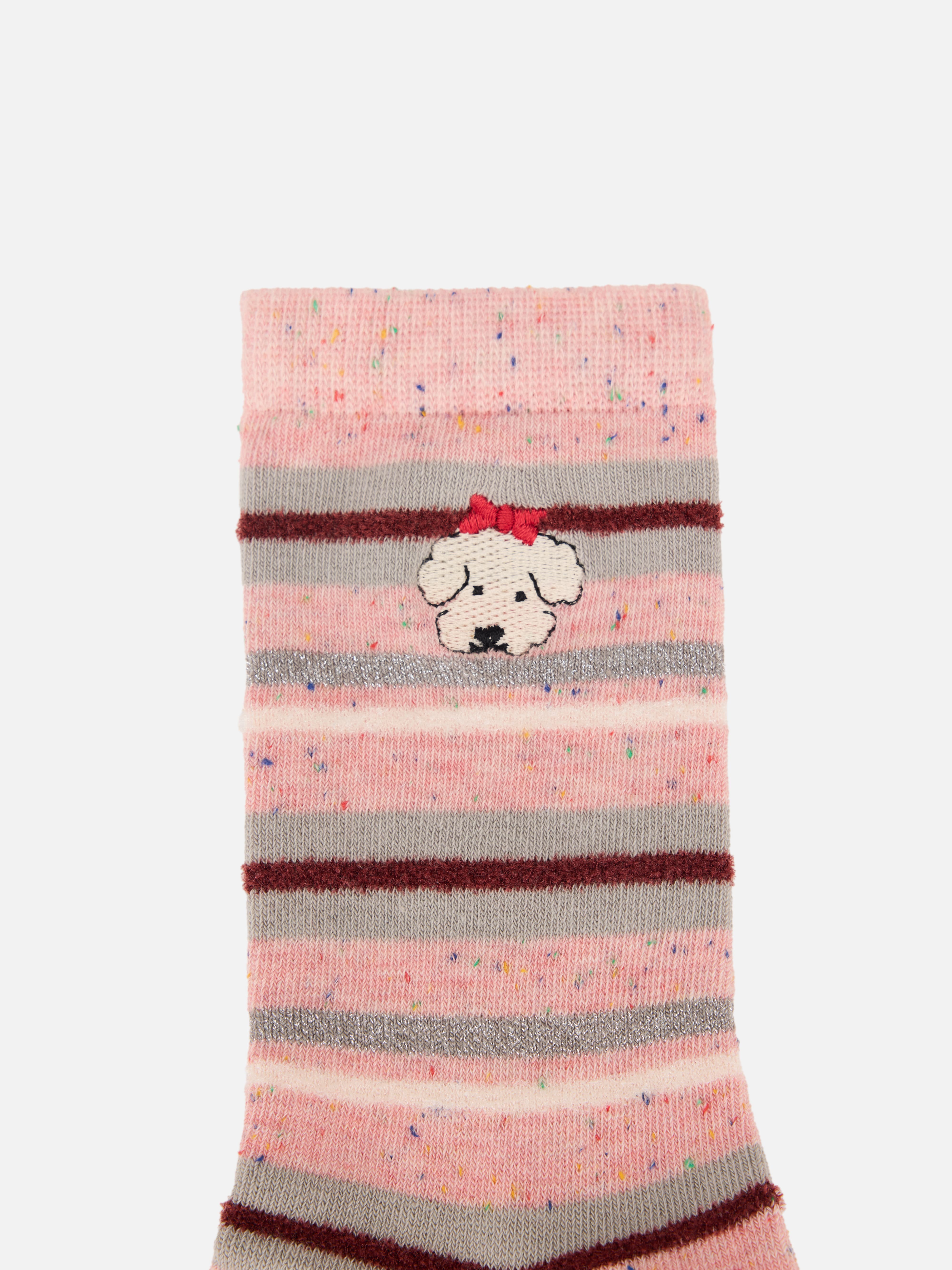 EP YAYING Days of the Week Puppy Embroidered Striped Mid-Calf Candy Socks