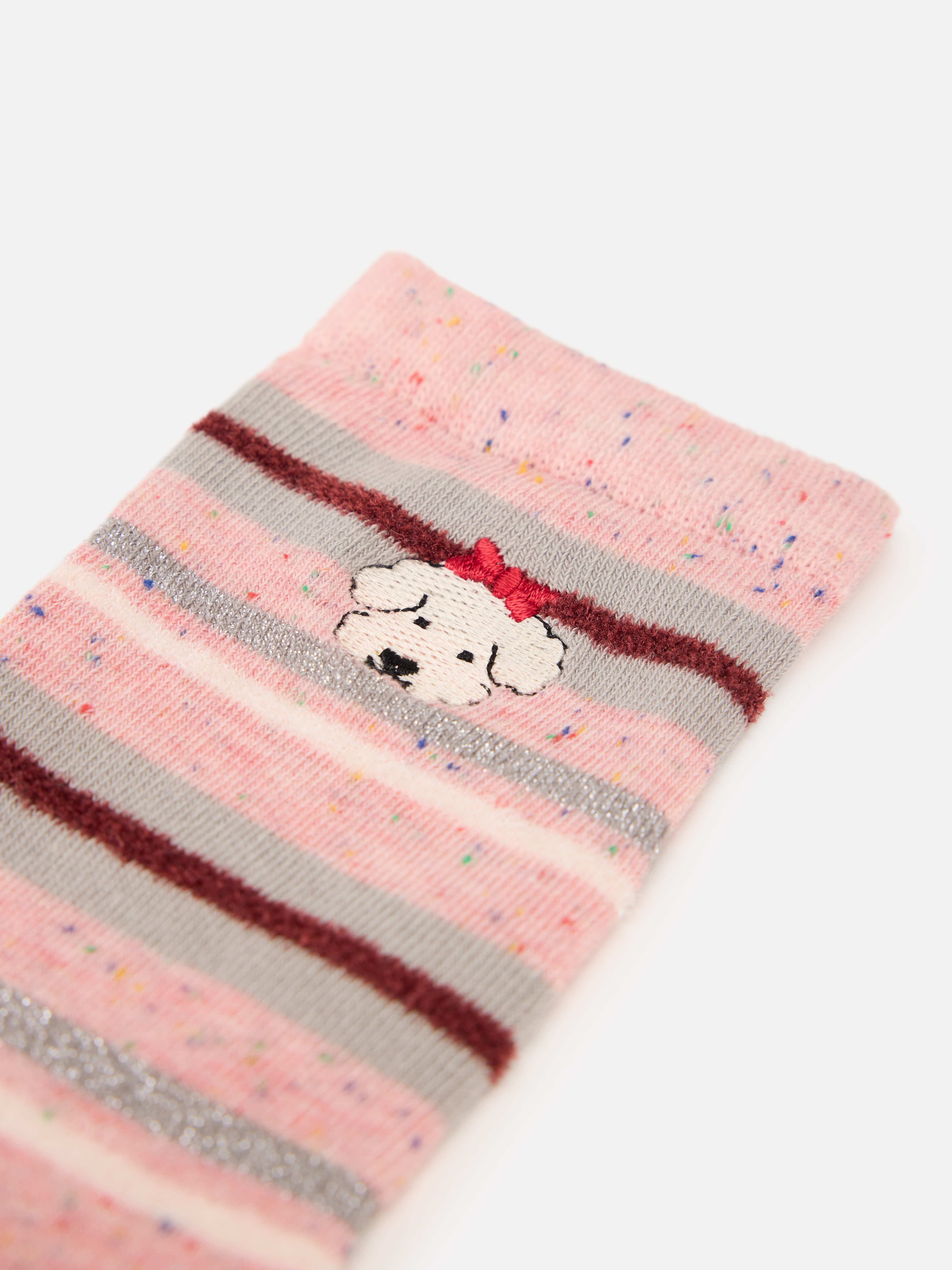 EP YAYING Days of the Week Puppy Embroidered Striped Mid-Calf Candy Socks