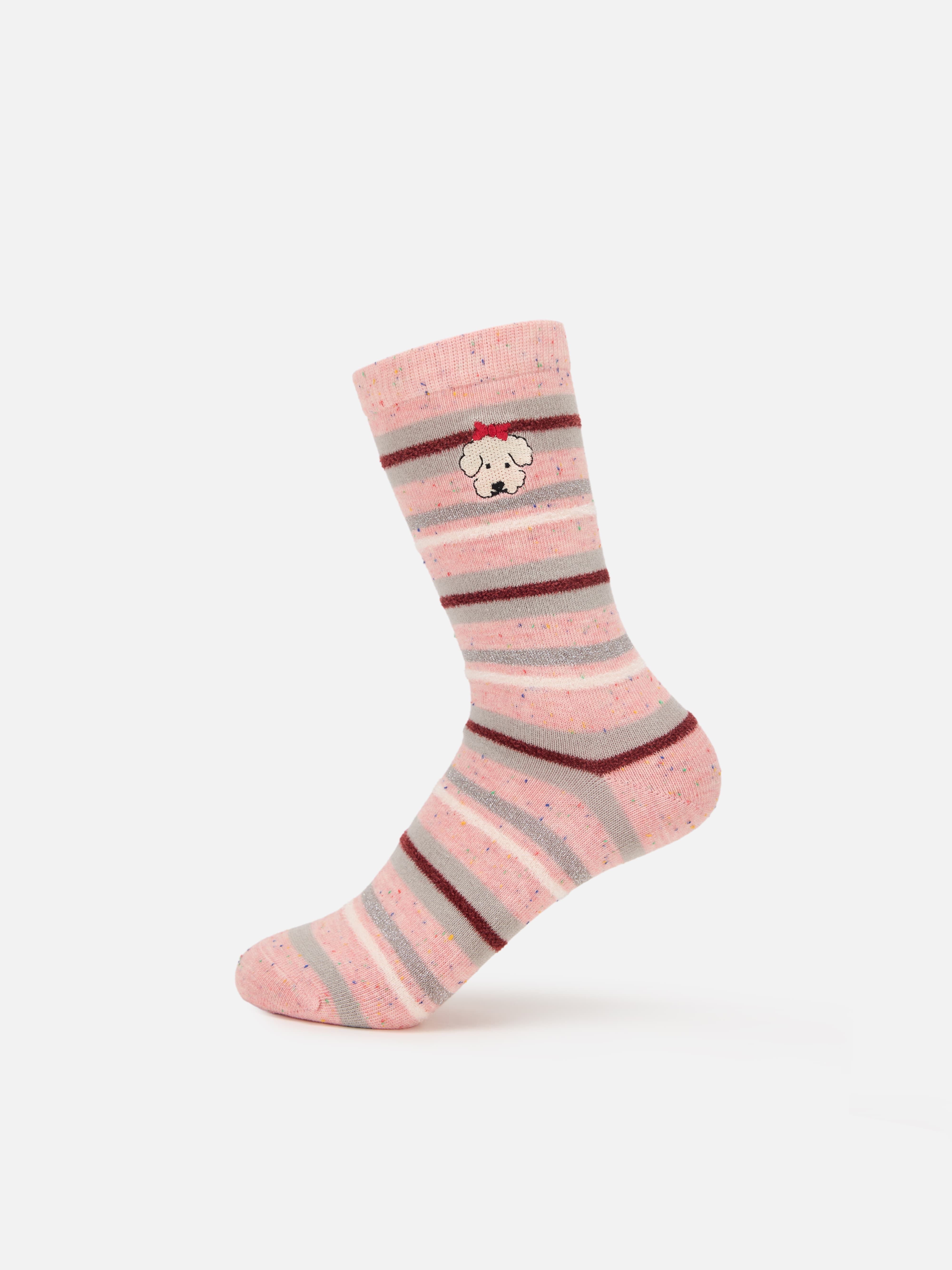 EP YAYING Days of the Week Puppy Embroidered Striped Mid-Calf Candy Socks