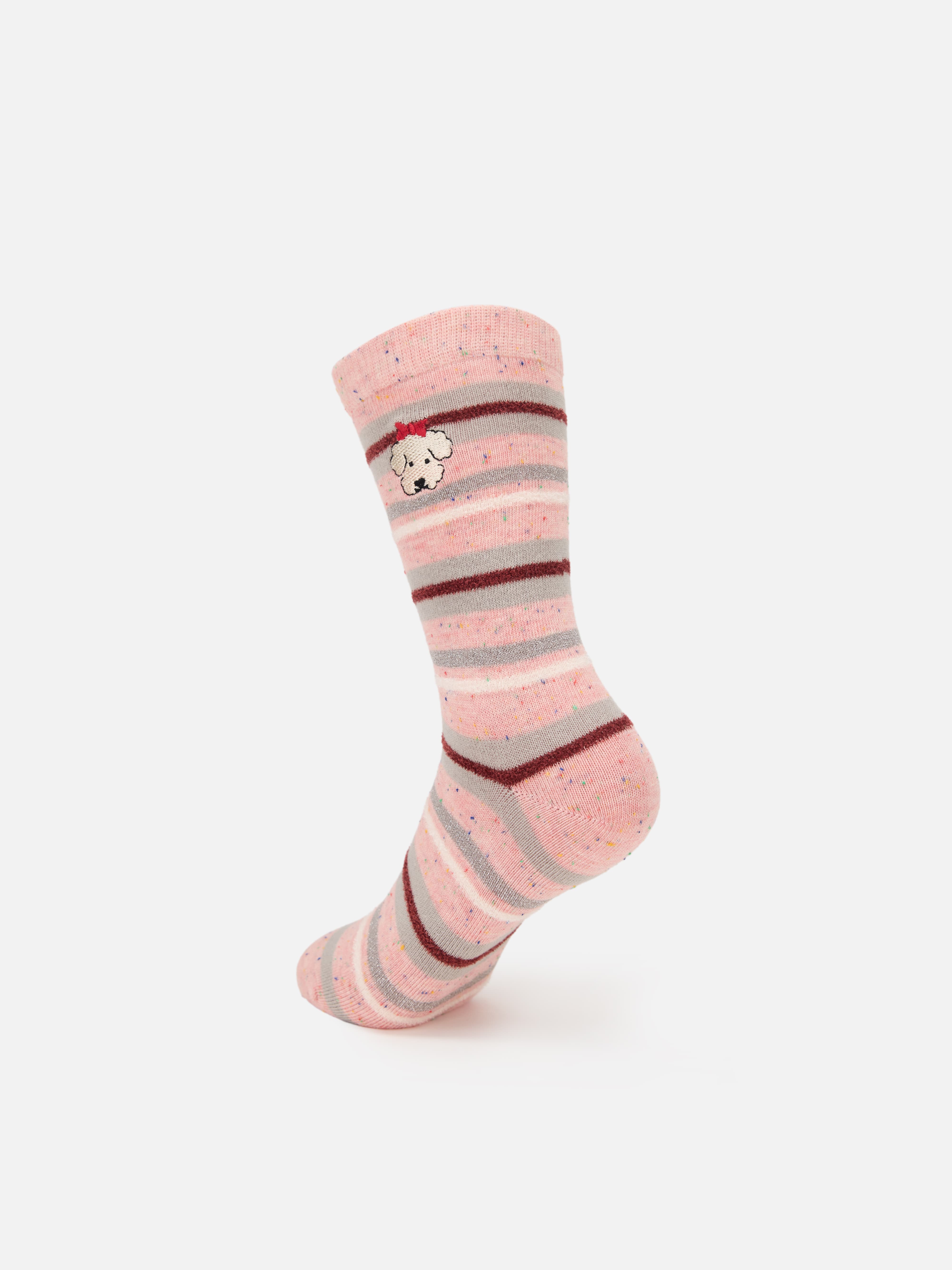 EP YAYING Days of the Week Puppy Embroidered Striped Mid-Calf Candy Socks