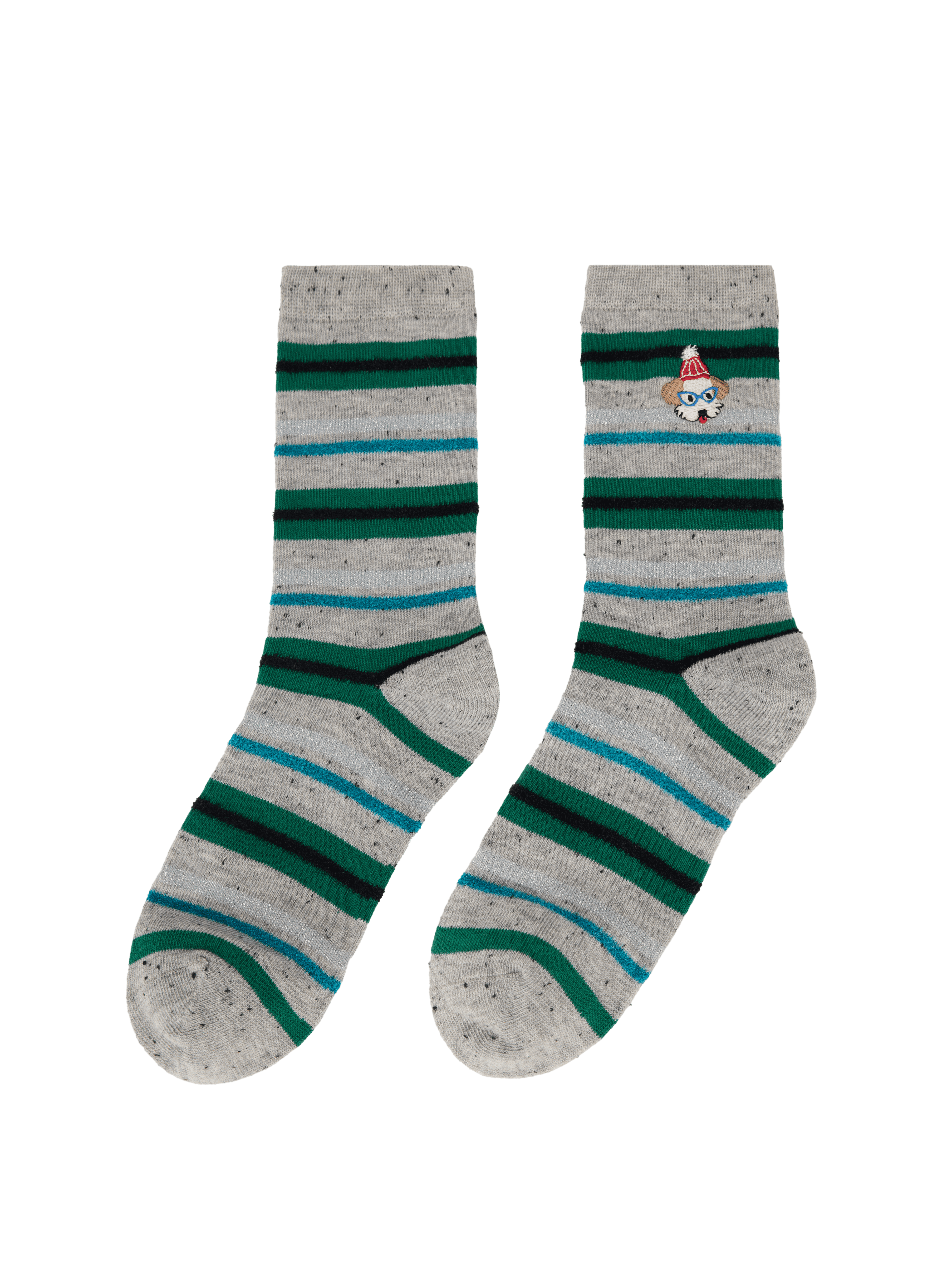 EP YAYING Days of the Week Puppy Embroidered Striped Mid-Calf Candy Socks