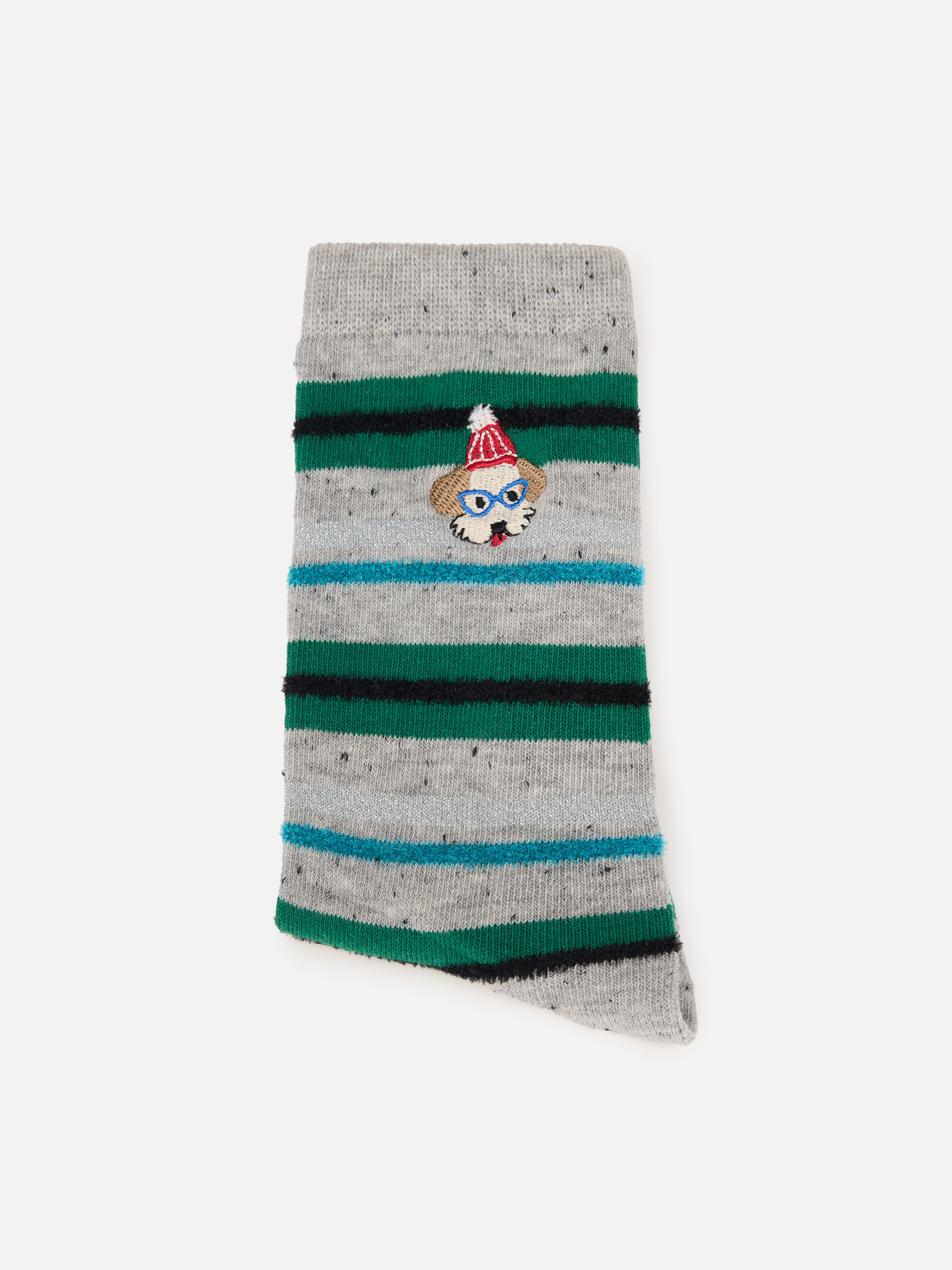 EP YAYING Days of the Week Puppy Embroidered Striped Mid-Calf Candy Socks