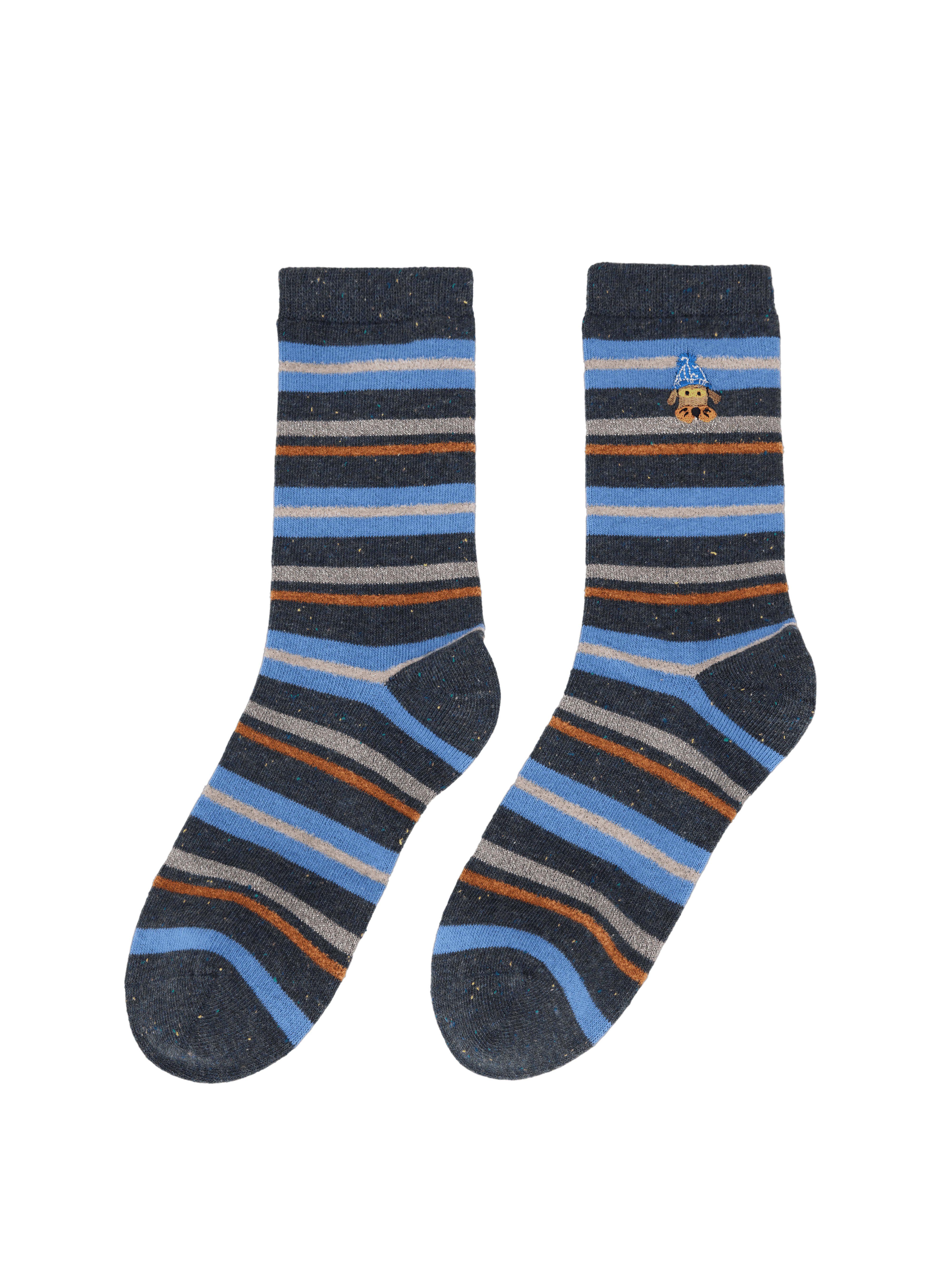 EP YAYING Days of the Week Puppy Embroidered Striped Mid-Calf Candy Socks