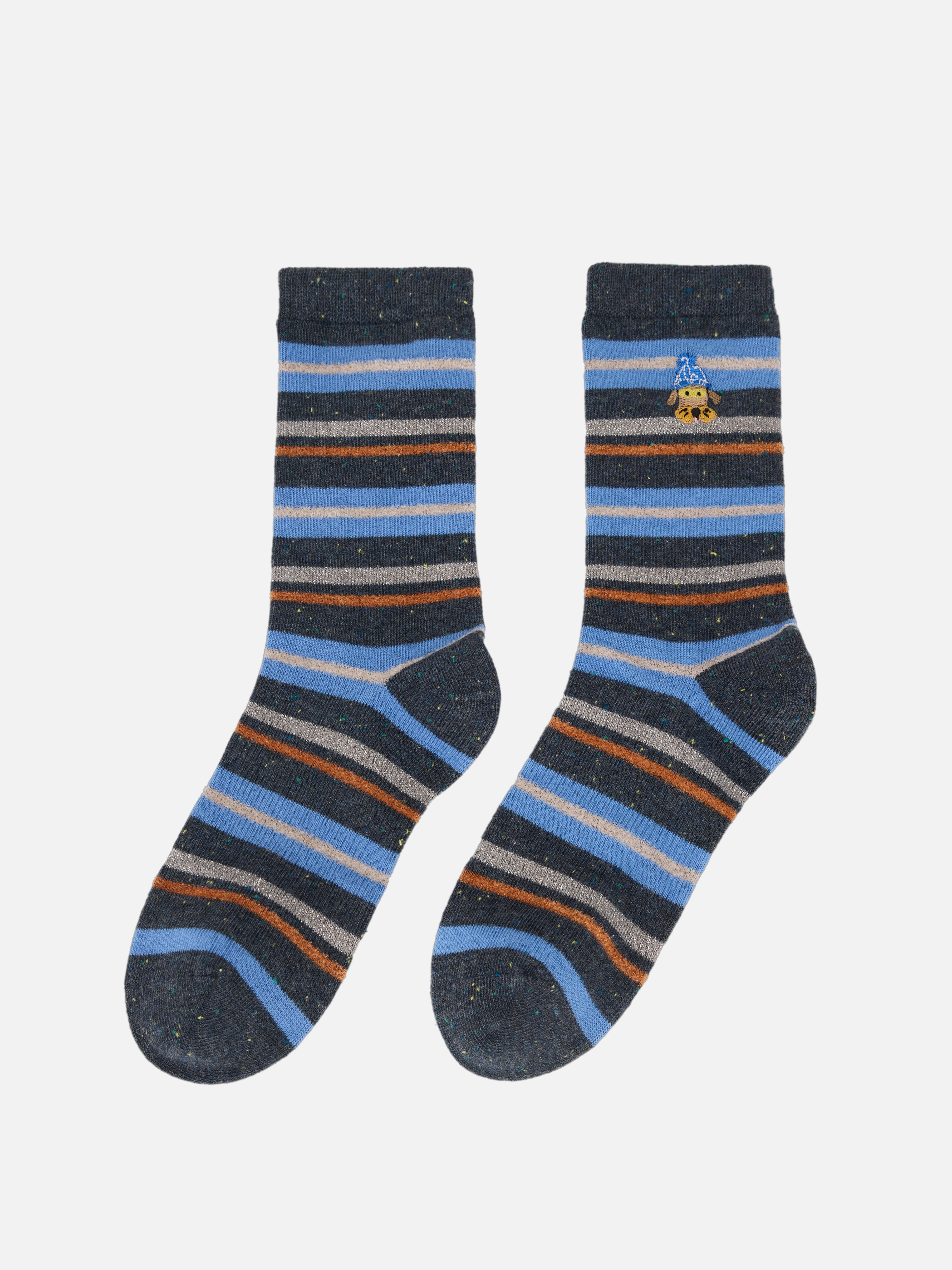EP YAYING Days of the Week Puppy Embroidered Striped Mid-Calf Candy Socks
