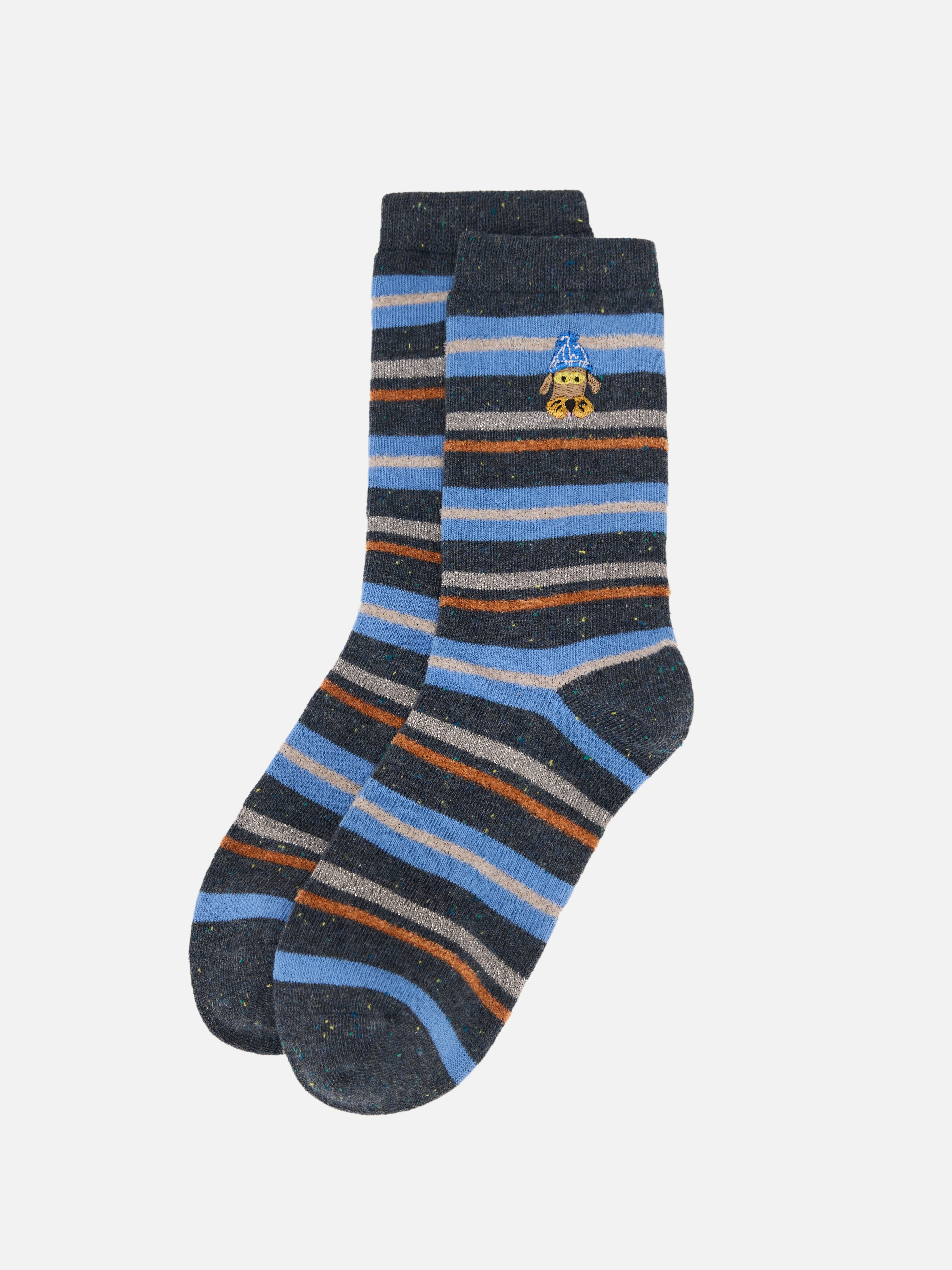 EP YAYING Days of the Week Puppy Embroidered Striped Mid-Calf Candy Socks