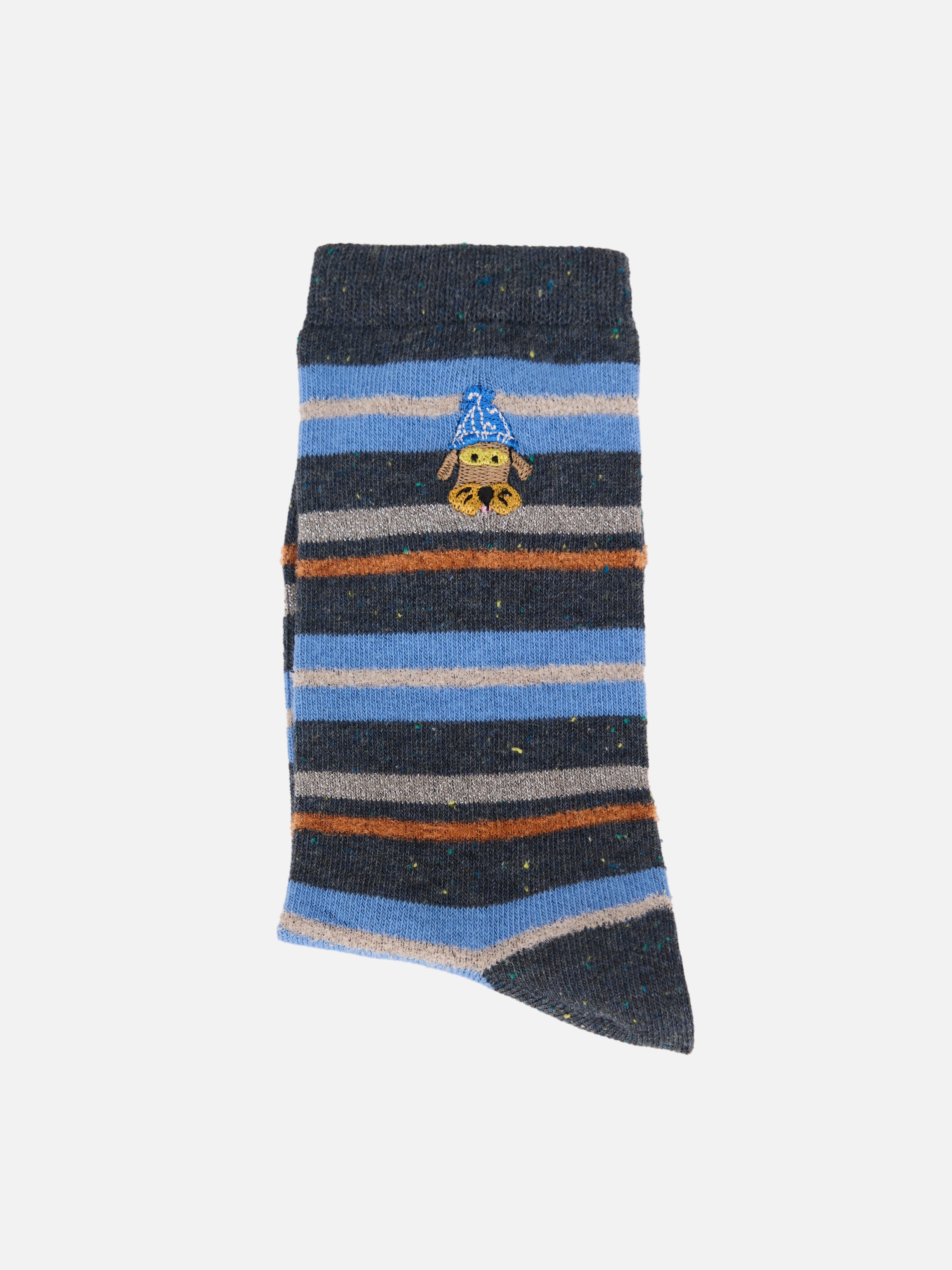 EP YAYING Days of the Week Puppy Embroidered Striped Mid-Calf Candy Socks