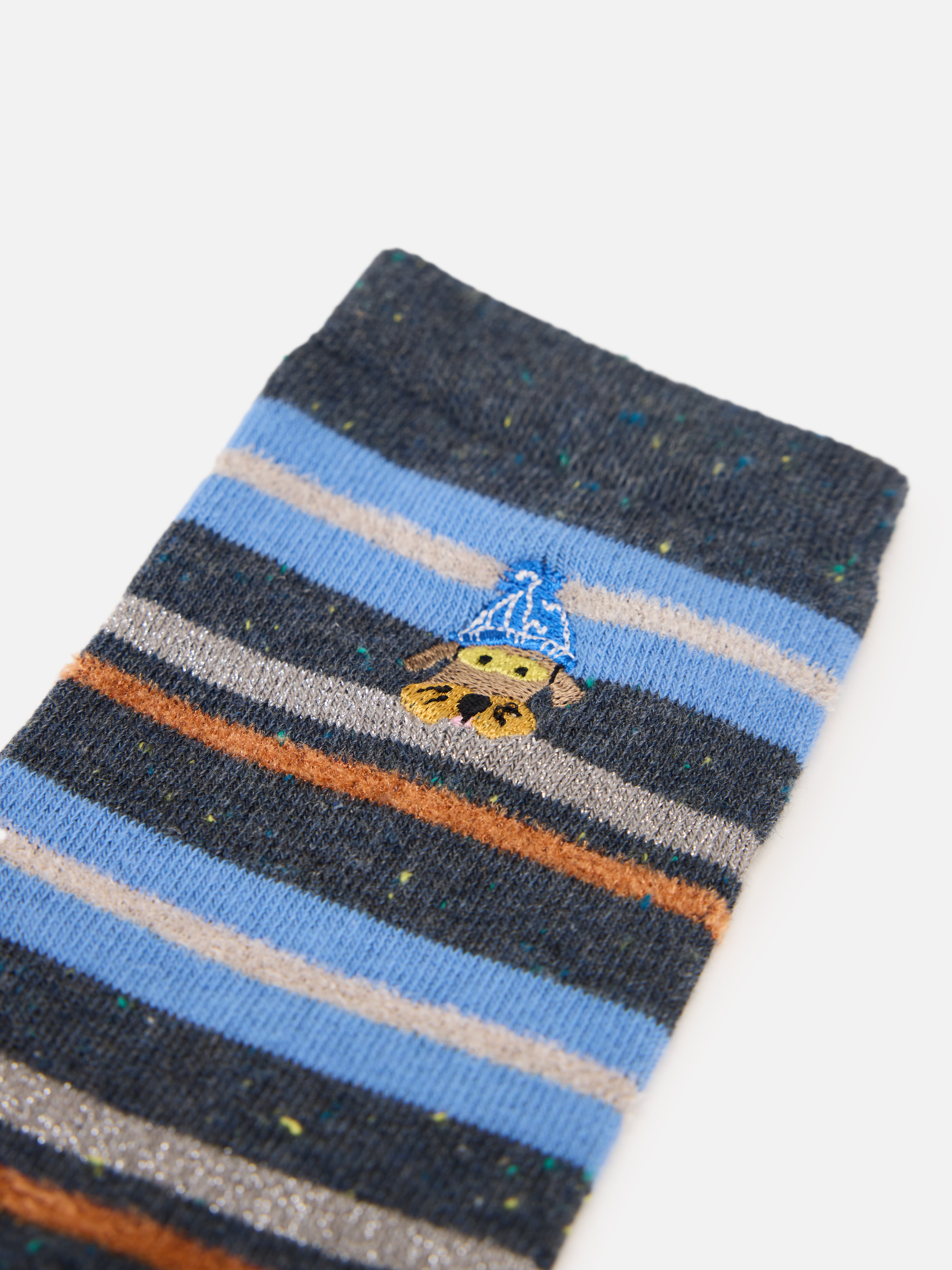 EP YAYING Days of the Week Puppy Embroidered Striped Mid-Calf Candy Socks