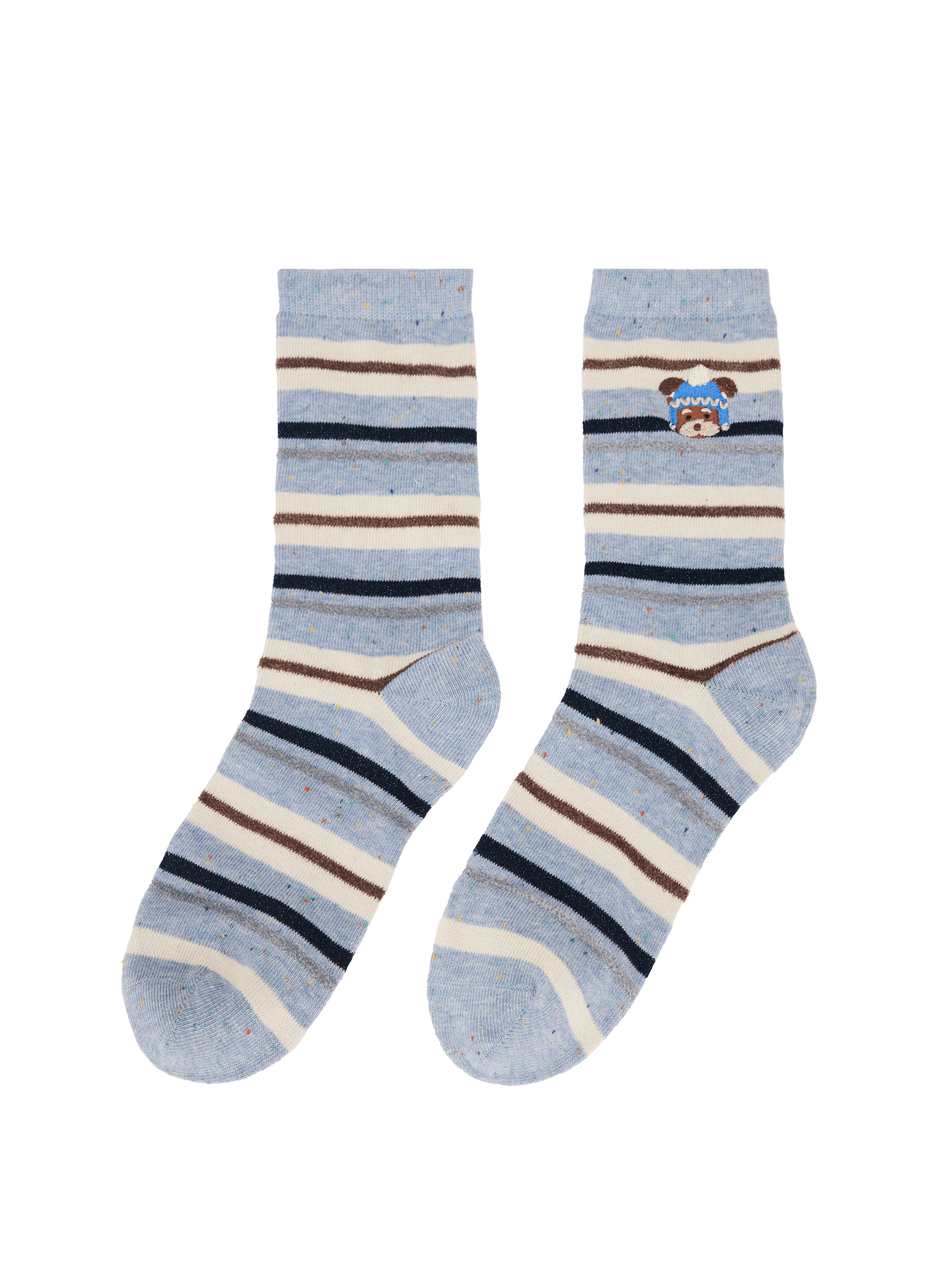 EP YAYING Days of the Week Puppy Embroidered Striped Mid-Calf Candy Socks