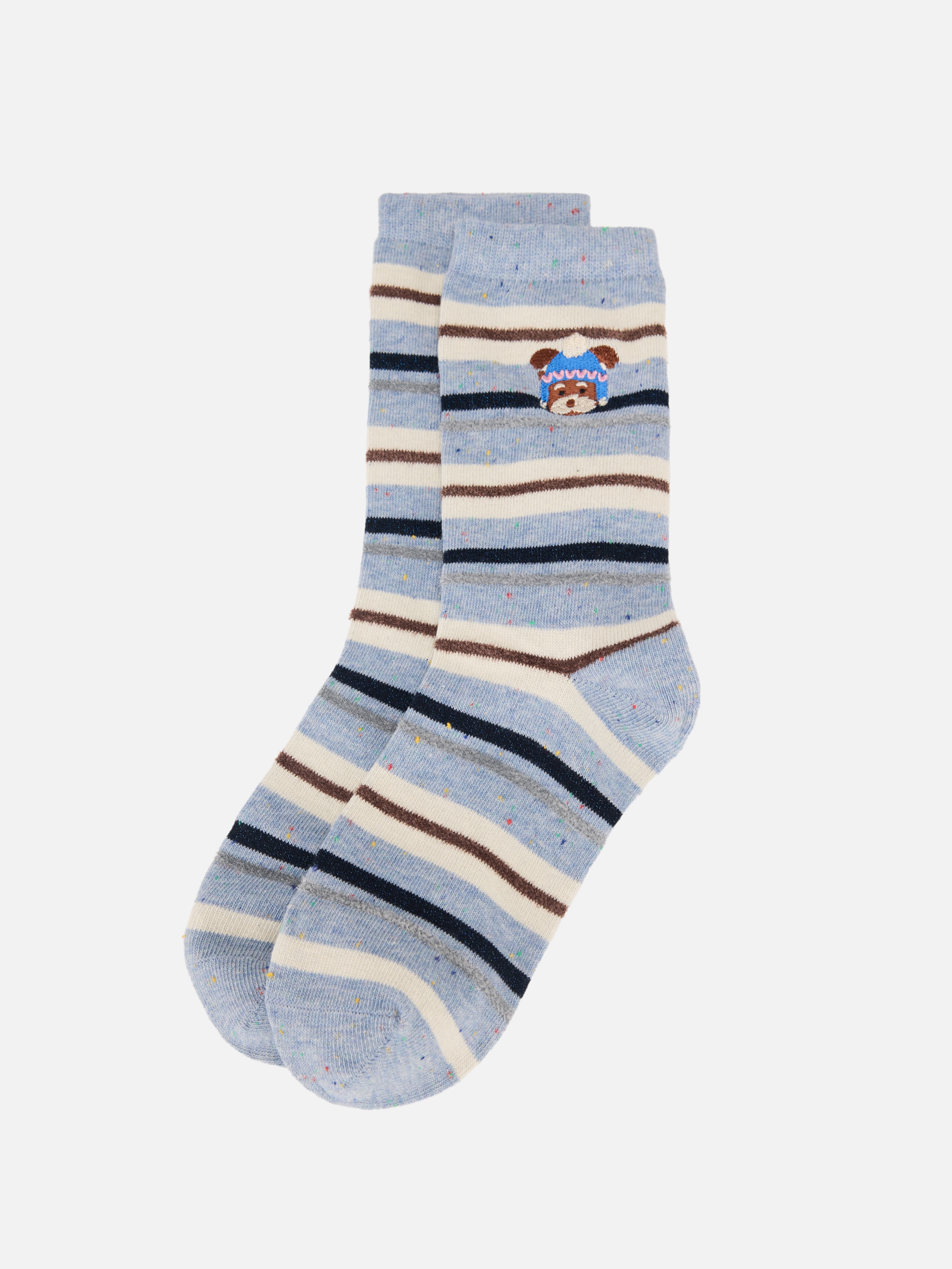 EP YAYING Days of the Week Puppy Embroidered Striped Mid-Calf Candy Socks
