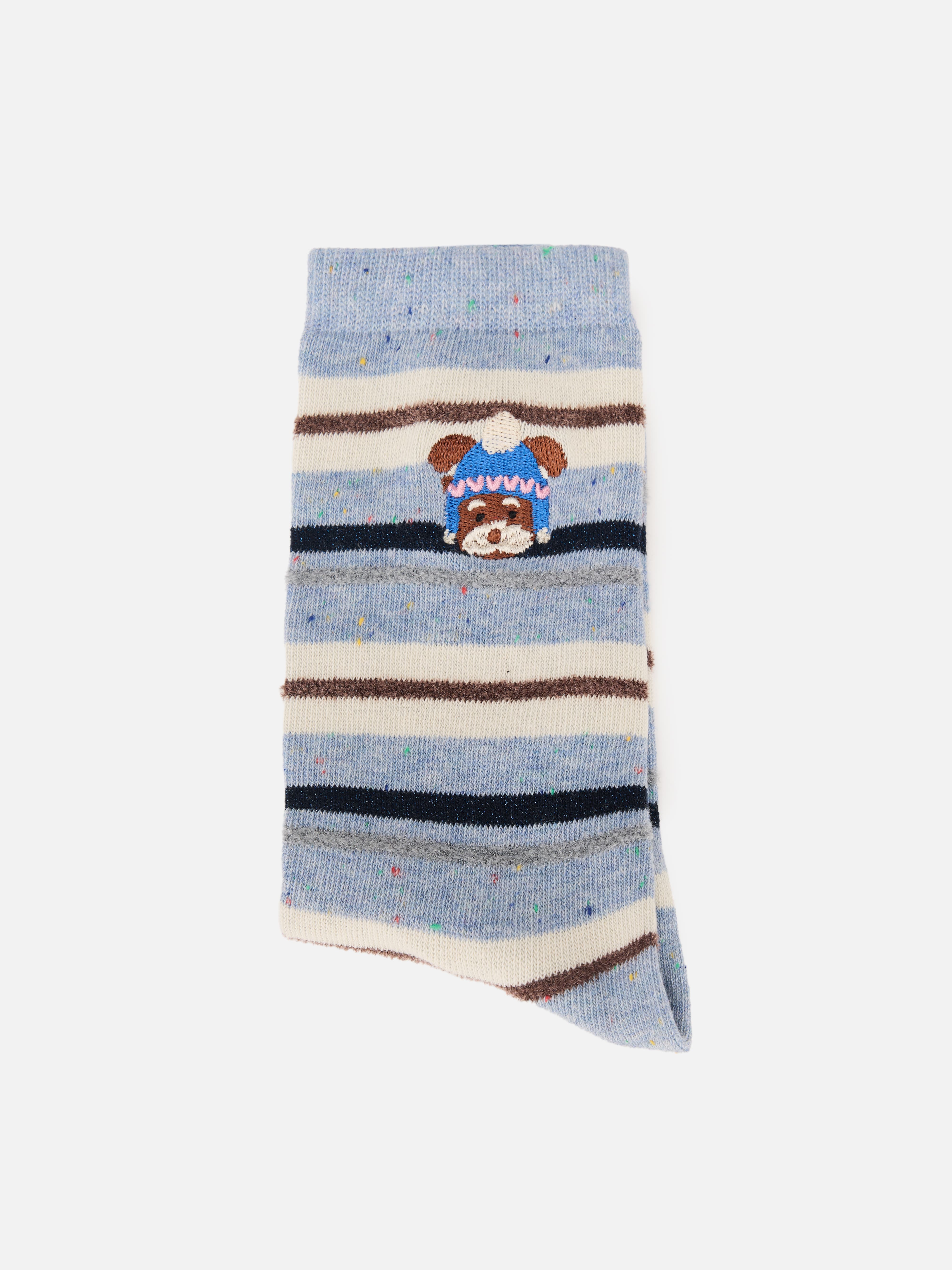 EP YAYING Days of the Week Puppy Embroidered Striped Mid-Calf Candy Socks
