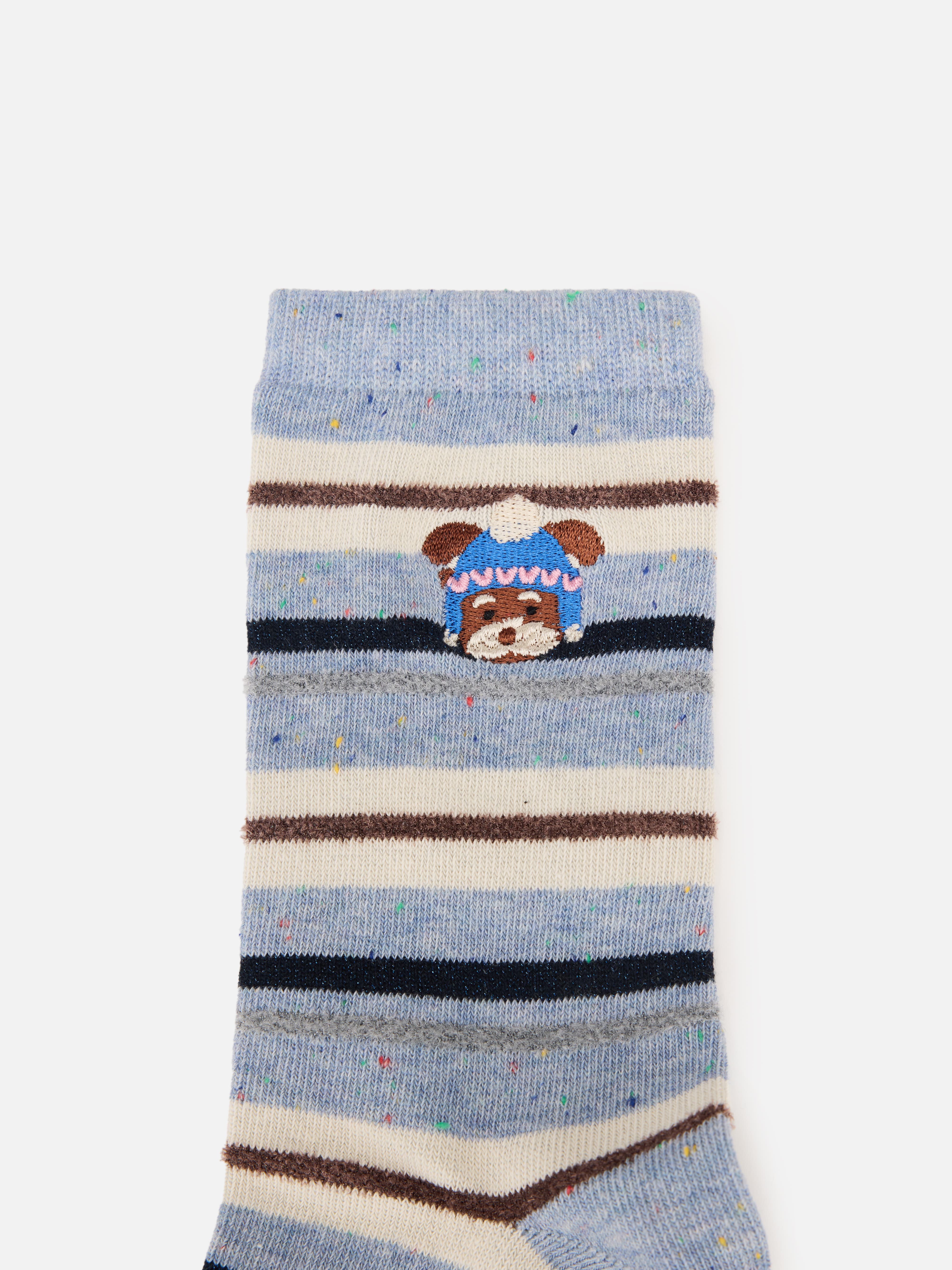 EP YAYING Days of the Week Puppy Embroidered Striped Mid-Calf Candy Socks