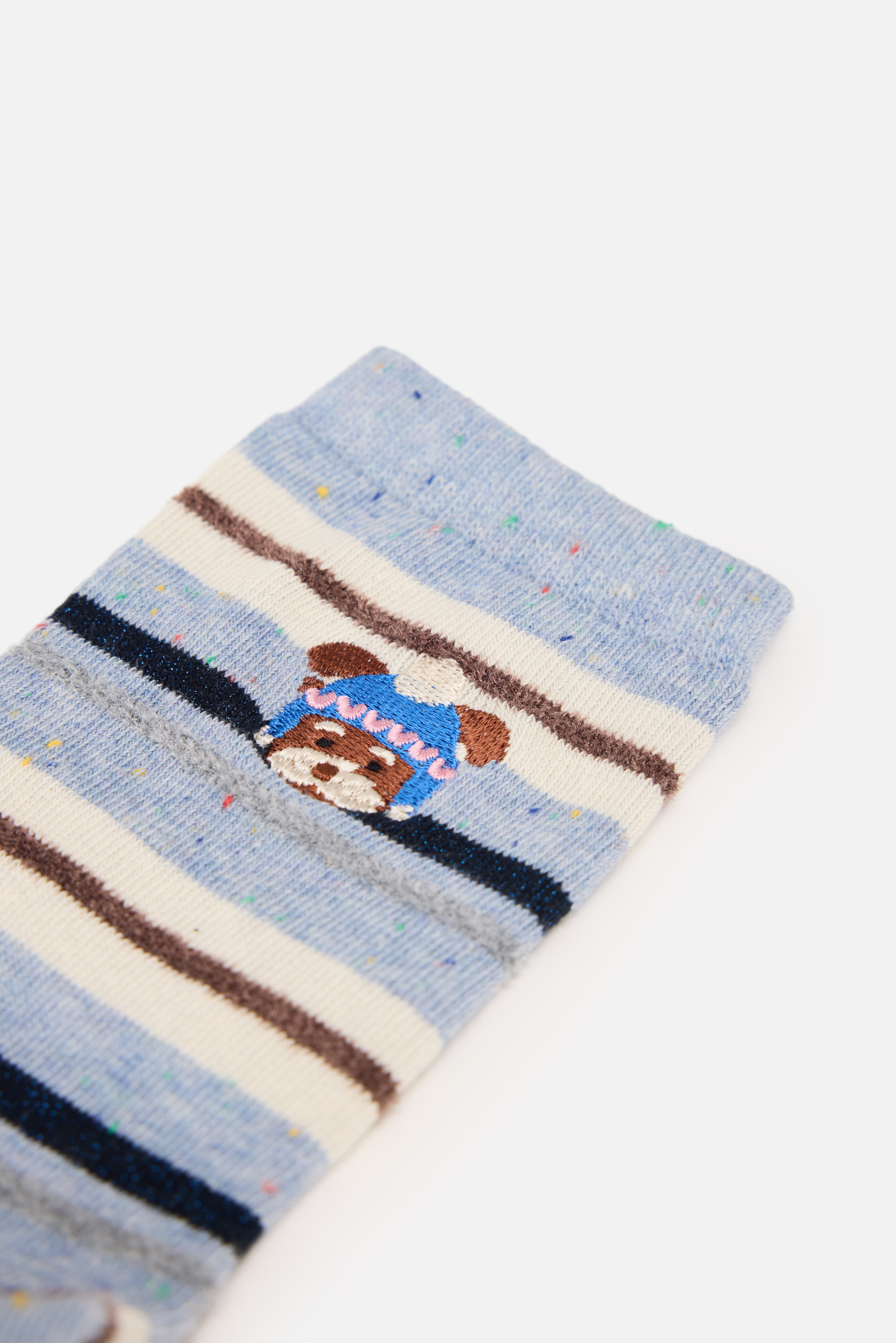 EP YAYING Days of the Week Puppy Embroidered Striped Mid-Calf Candy Socks