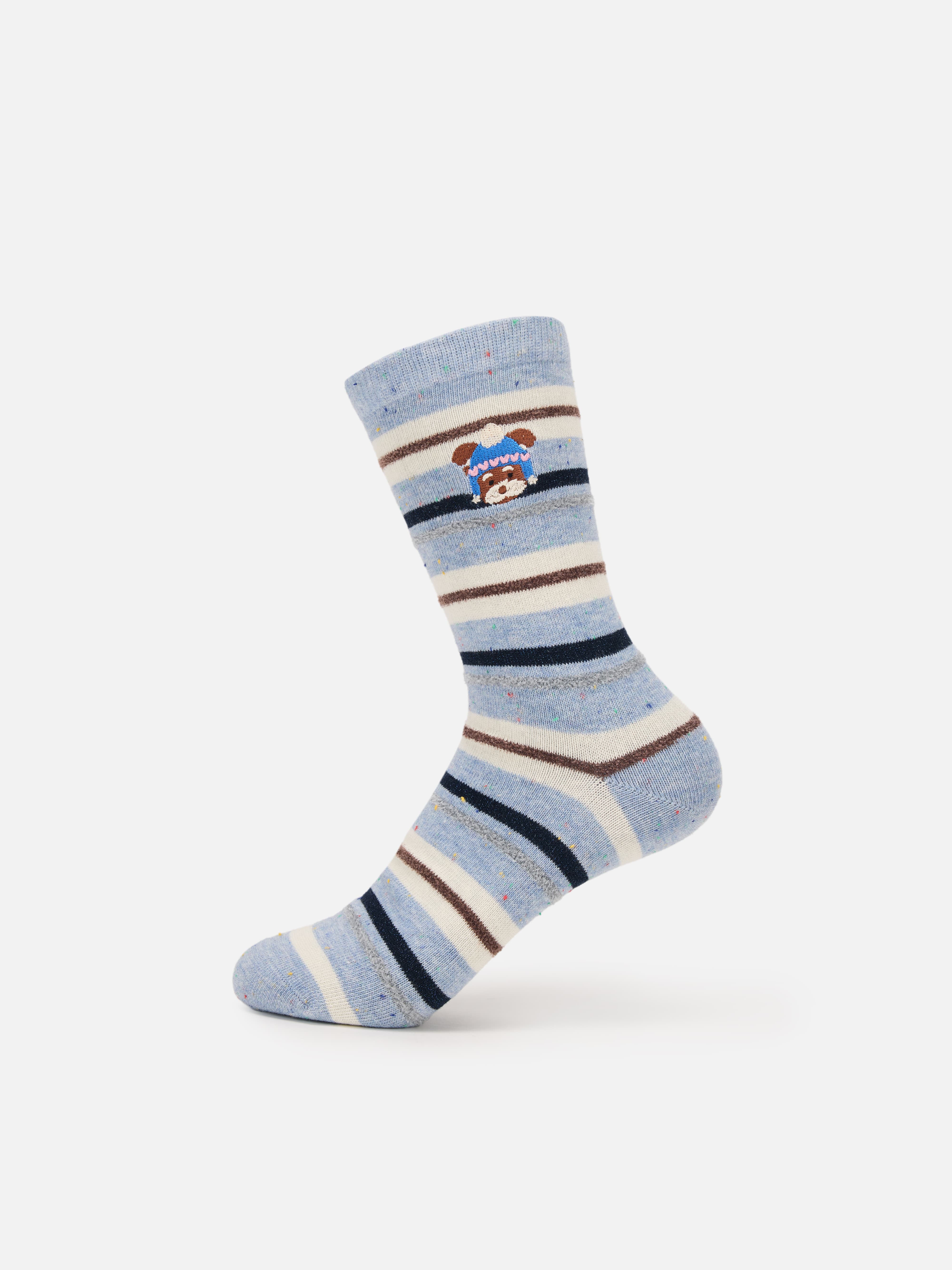 EP YAYING Days of the Week Puppy Embroidered Striped Mid-Calf Candy Socks