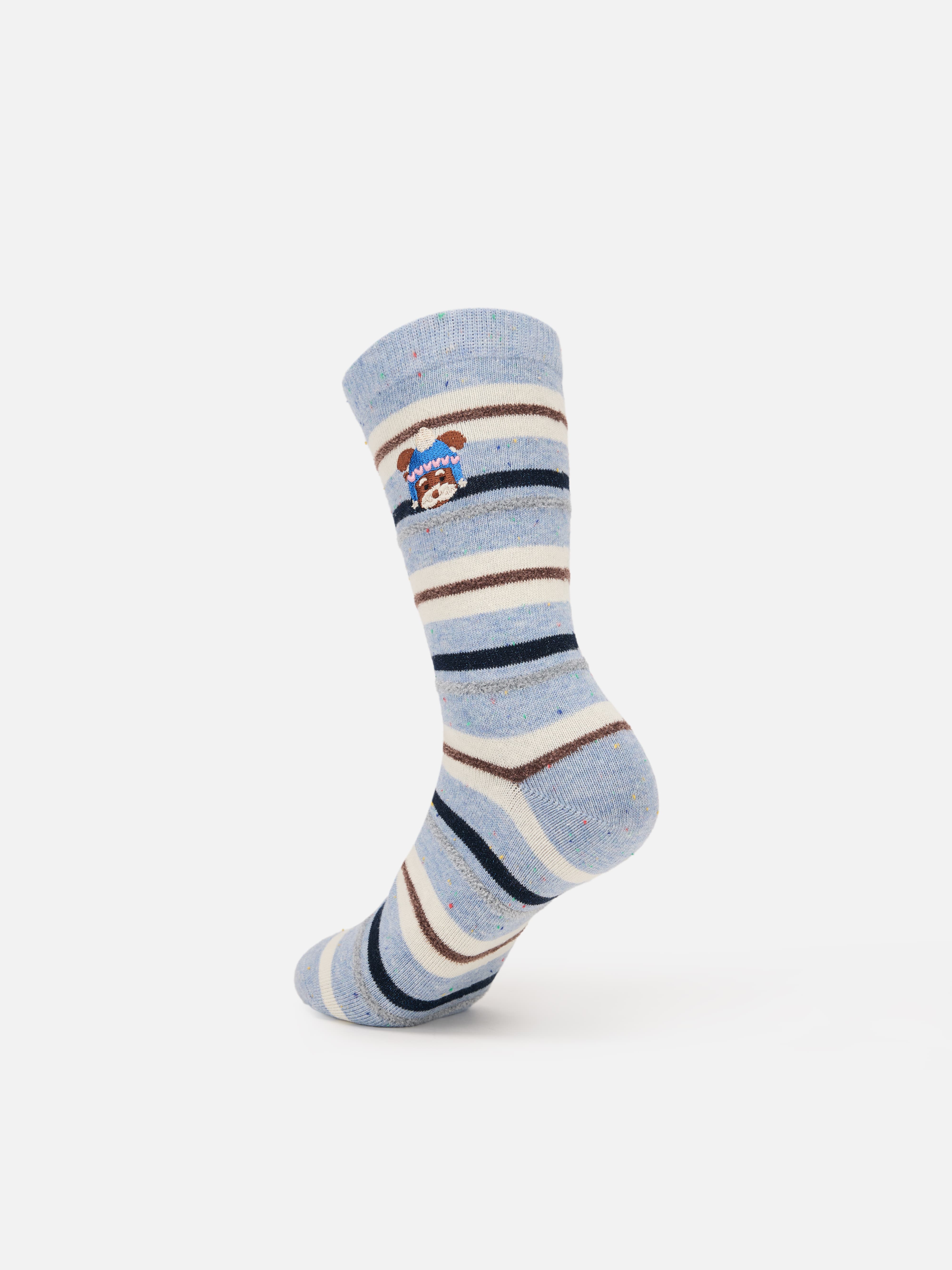EP YAYING Days of the Week Puppy Embroidered Striped Mid-Calf Candy Socks
