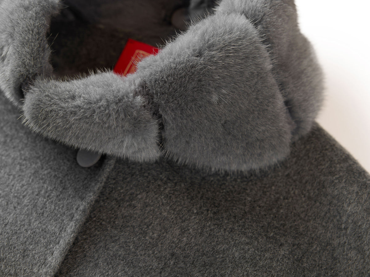 YAYING Charcoal Belted Long Coat with Faux-Fur Collar