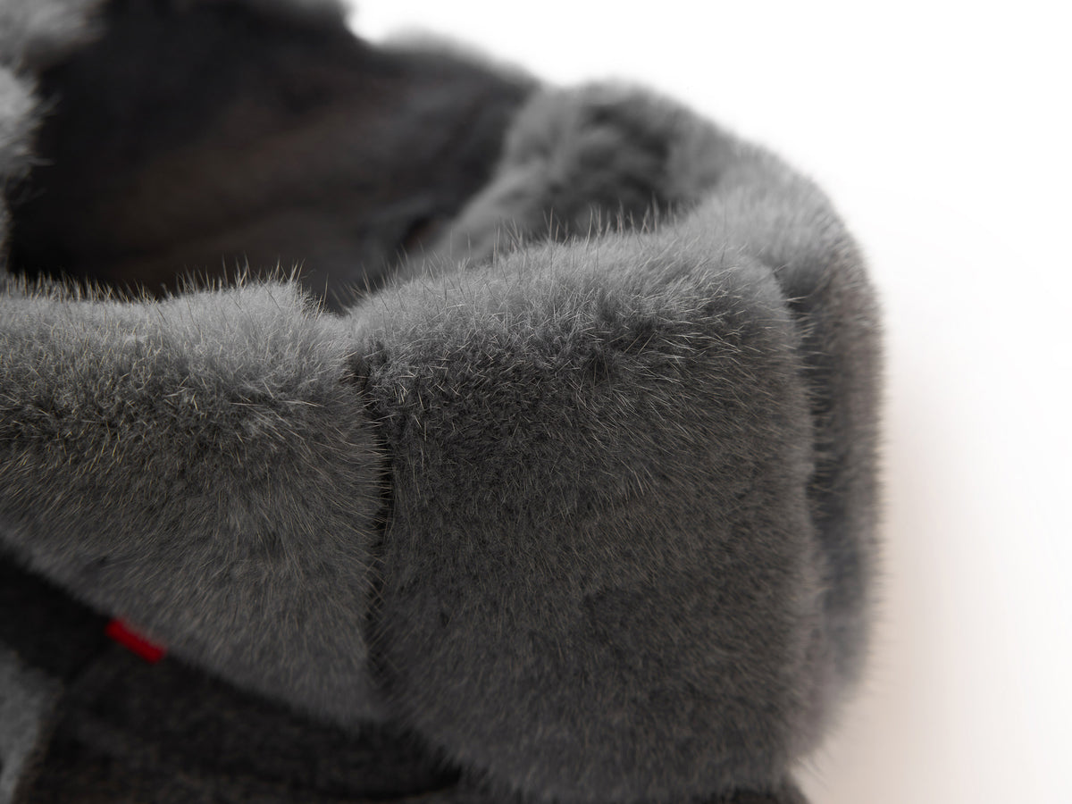 YAYING Charcoal Belted Long Coat with Faux-Fur Collar