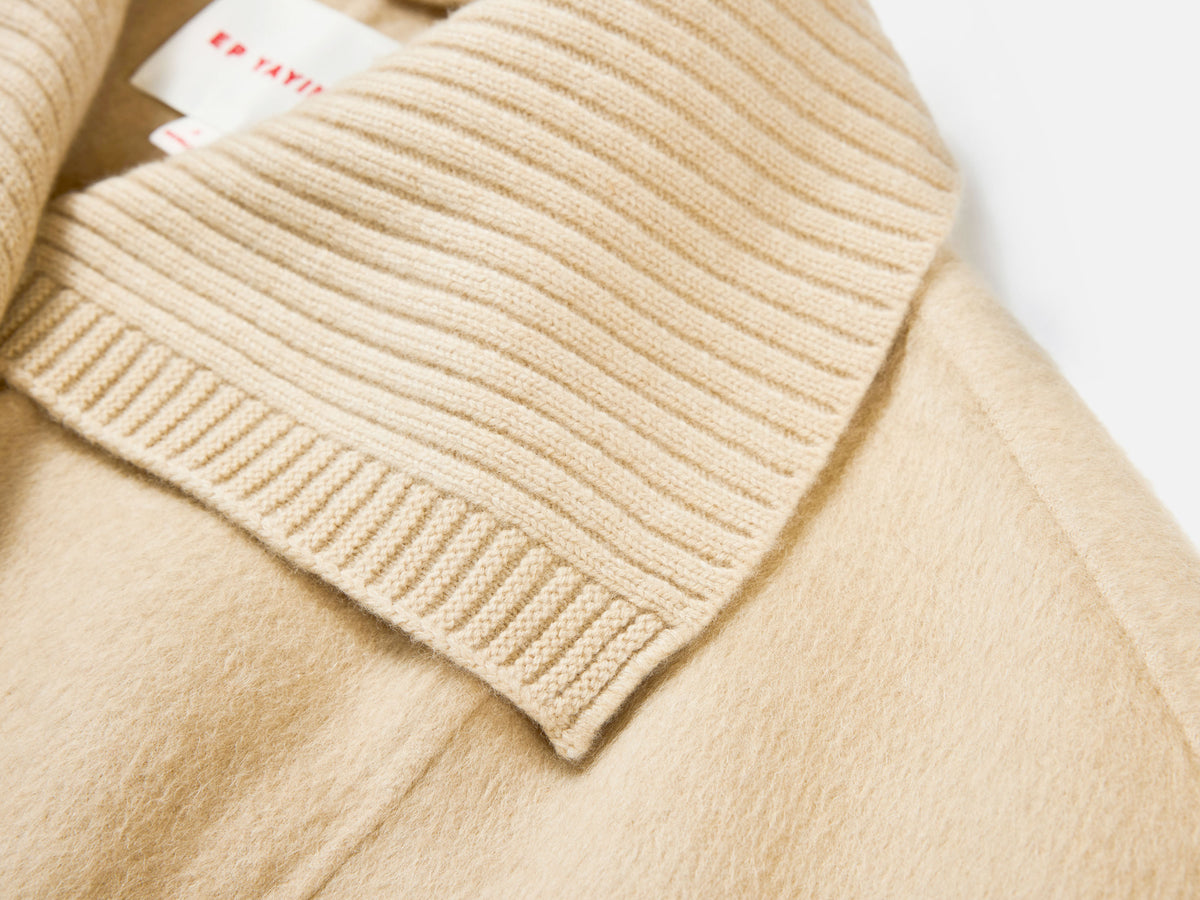EP YAYING Camel Wool Old-Money Relaxed Mid-Length Coat