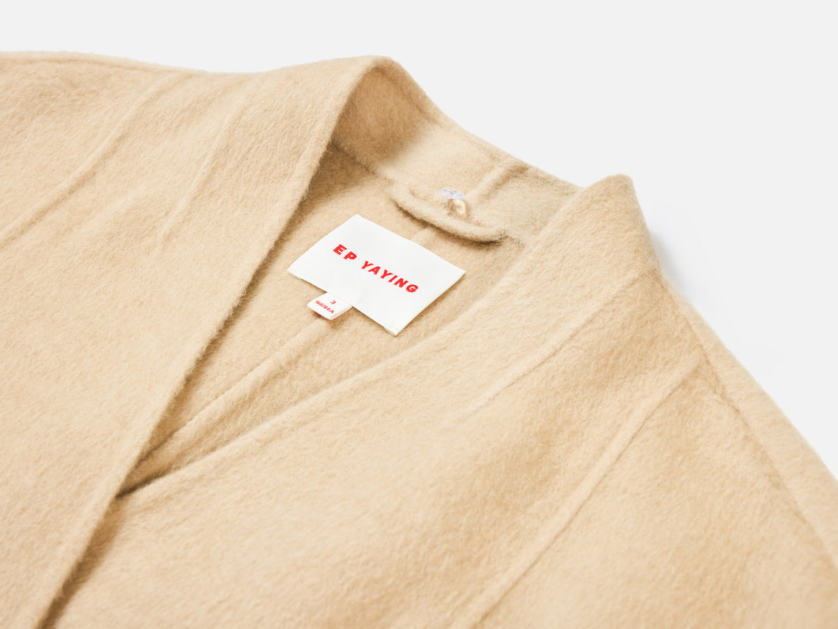 EP YAYING Camel Wool Old-Money Relaxed Mid-Length Coat