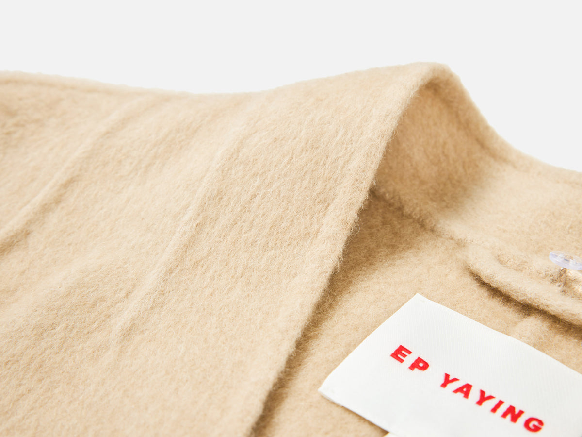 EP YAYING Camel Wool Old-Money Relaxed Mid-Length Coat
