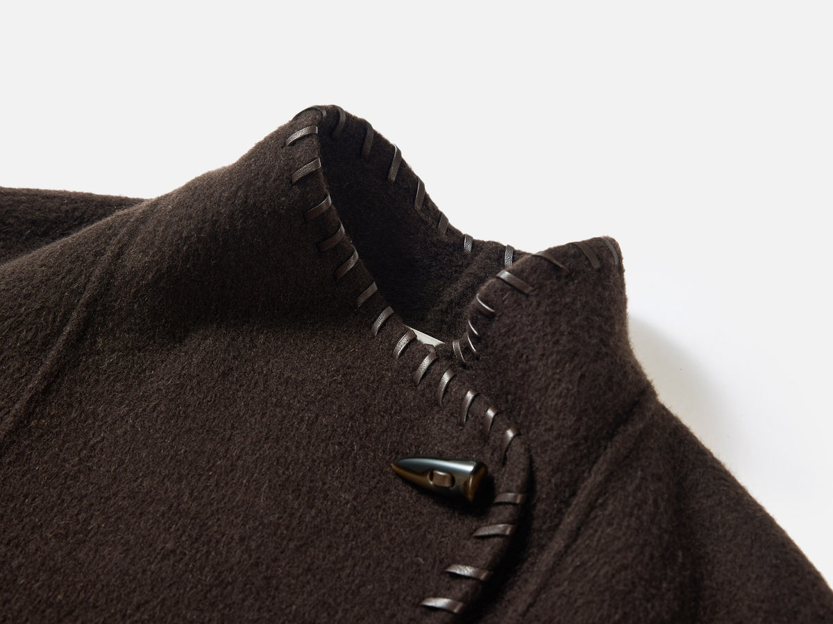 EP YAYING Silk-Wool Waisted Brown Tweed Mid-Length Coat