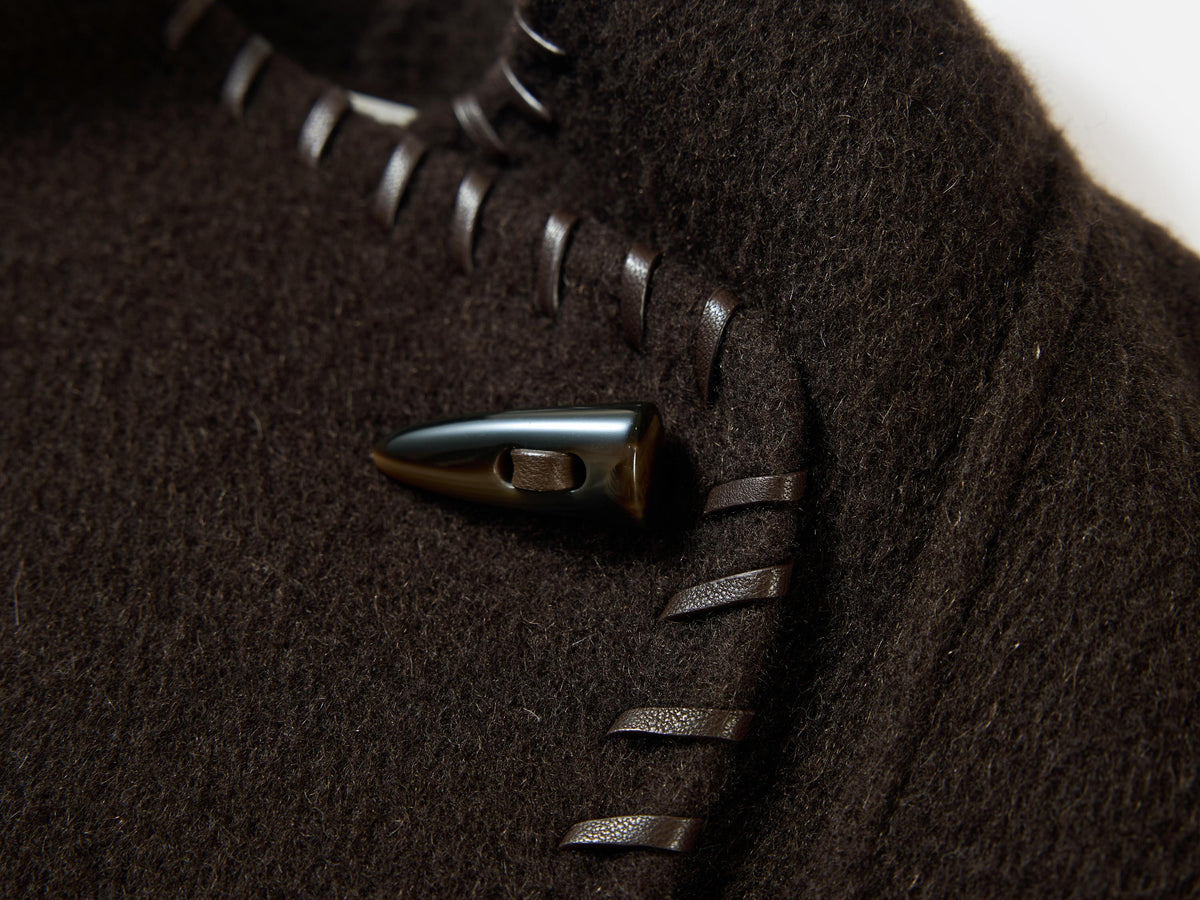 EP YAYING Silk-Wool Waisted Brown Tweed Mid-Length Coat