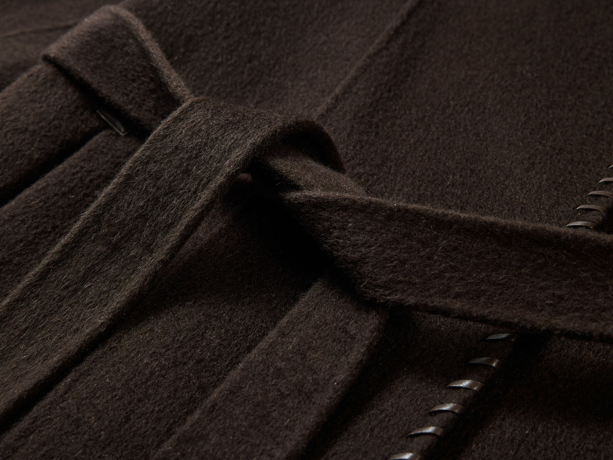 EP YAYING Silk-Wool Waisted Brown Tweed Mid-Length Coat