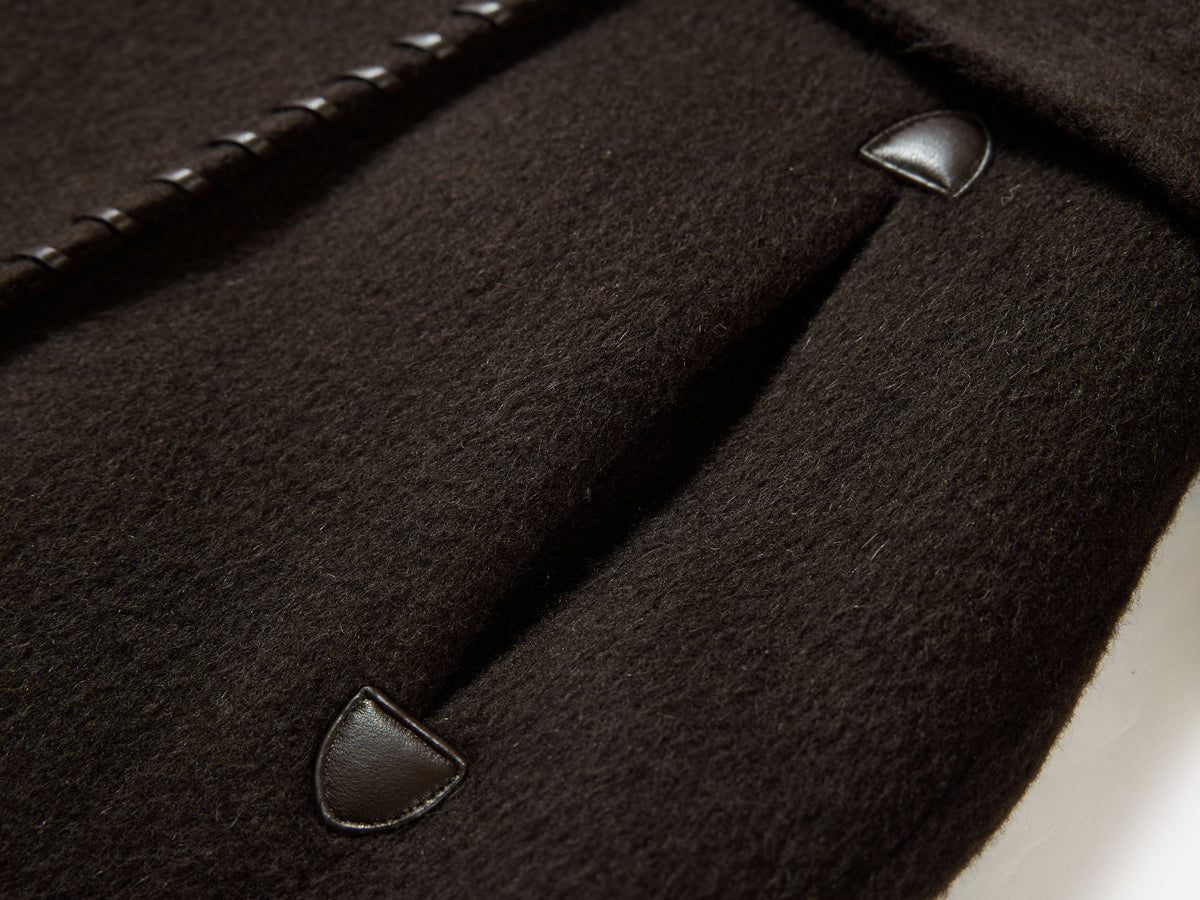 EP YAYING Silk-Wool Waisted Brown Tweed Mid-Length Coat