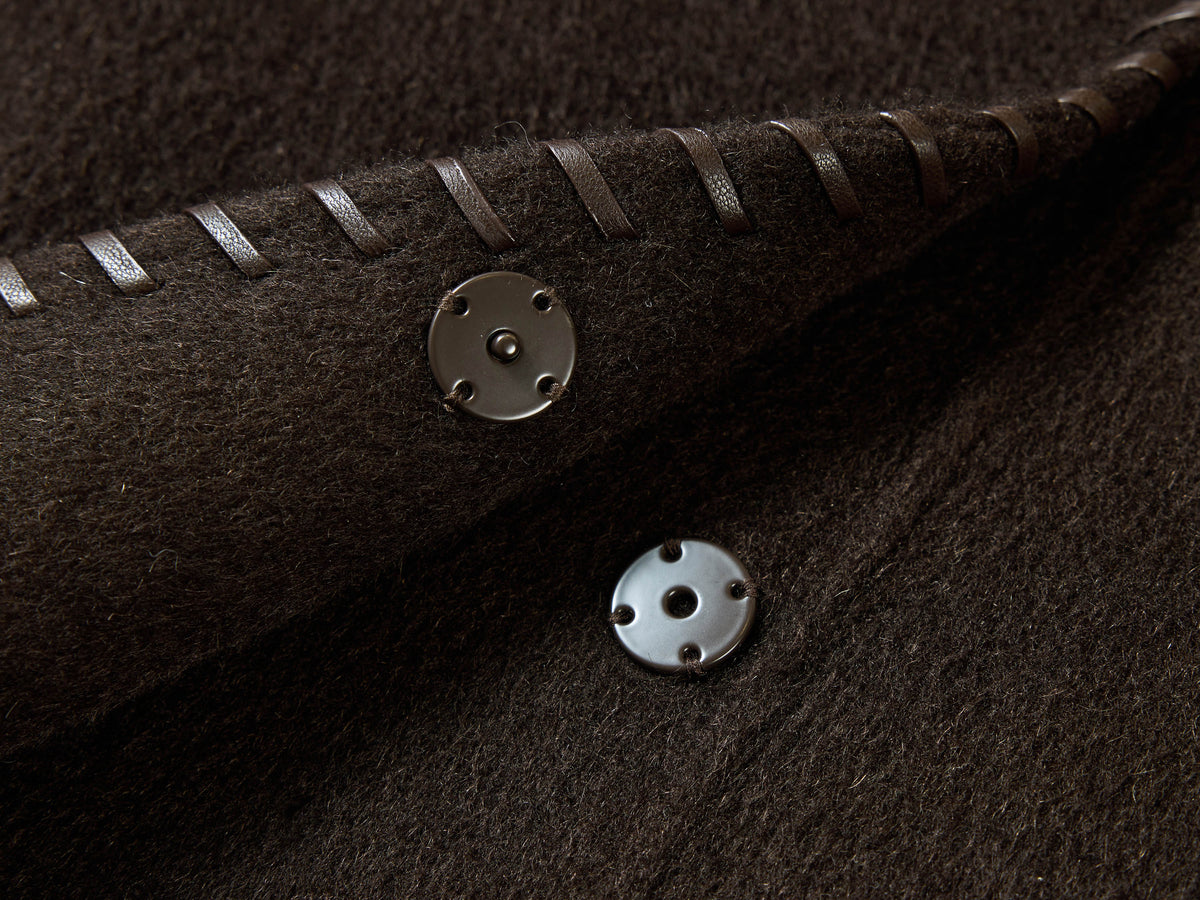 EP YAYING Silk-Wool Waisted Brown Tweed Mid-Length Coat